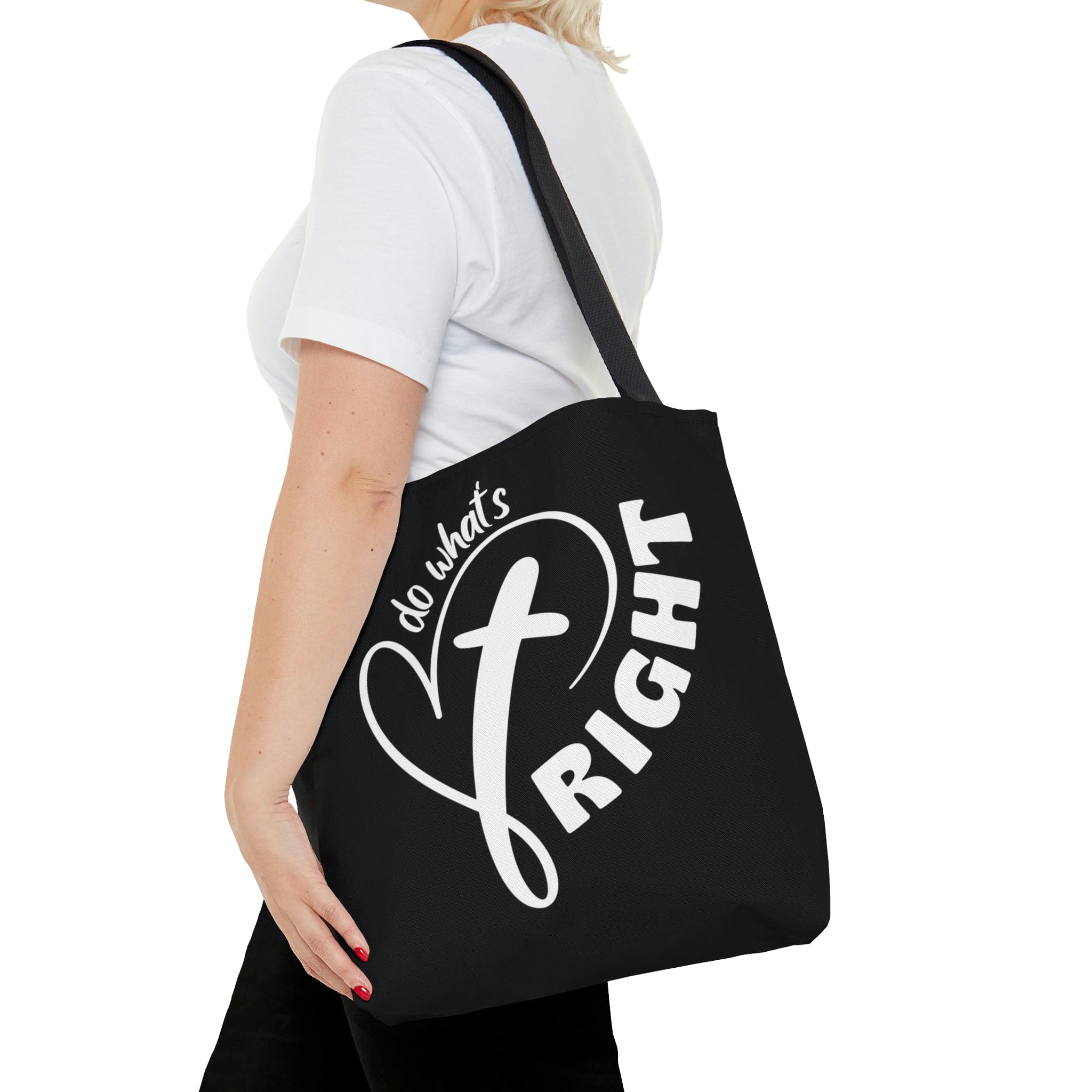 Stylish Canvas Tote Bag with black cotton handles and boxed corners, featuring a motivational design.