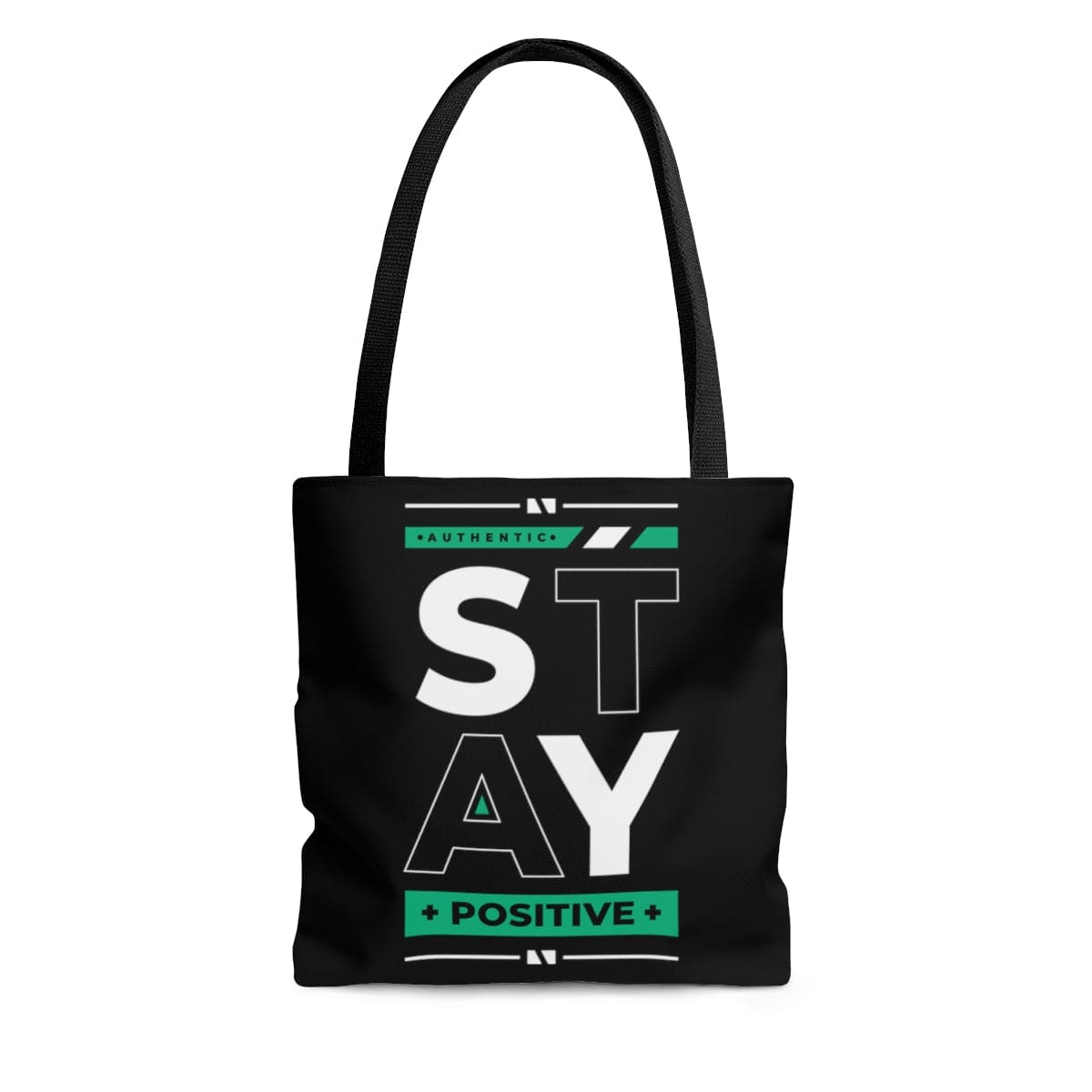 Stylish Canvas Tote Bag with black cotton handles and boxed corners, featuring a motivational 'Stay Positive' design.