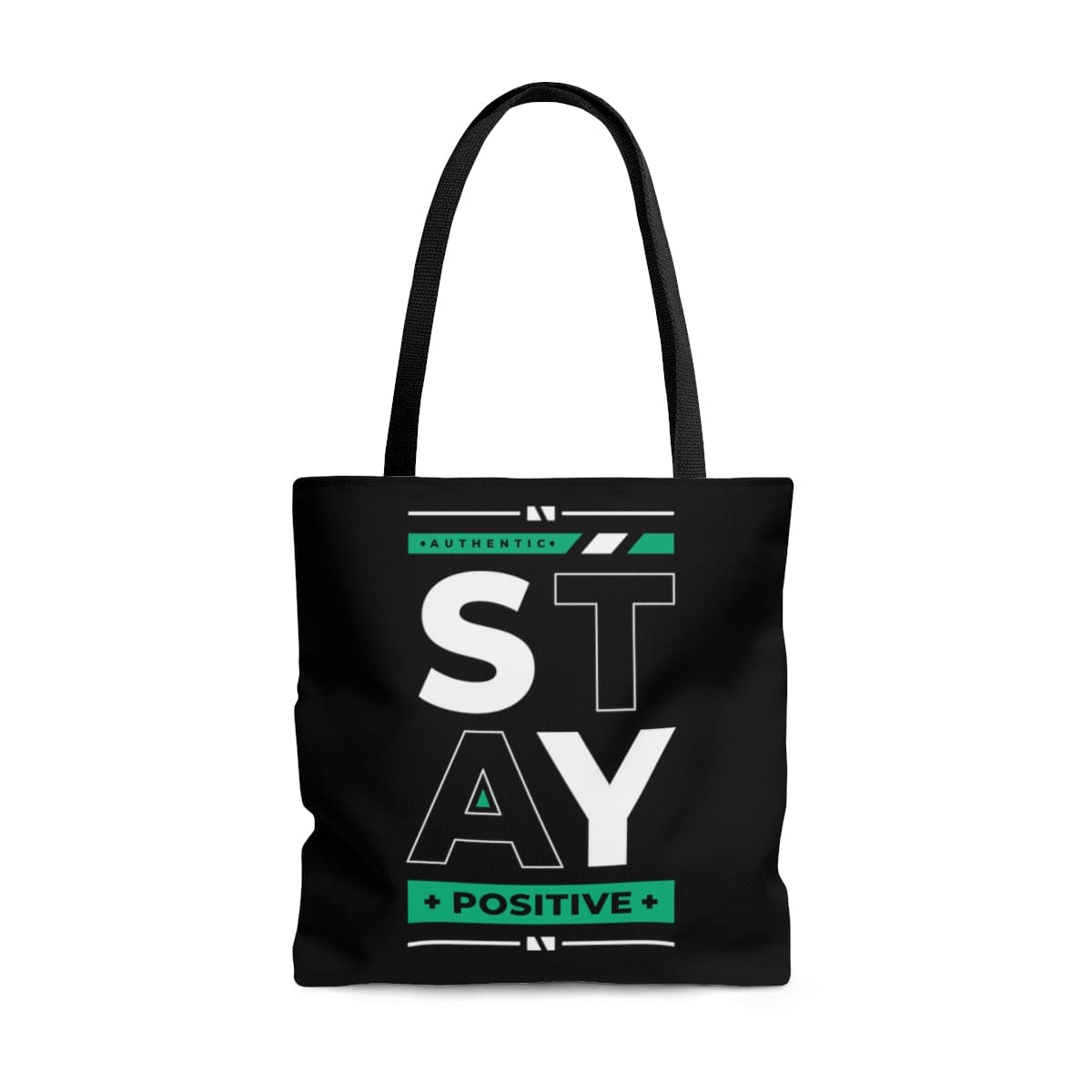 Stylish Canvas Tote Bag with black cotton handles and boxed corners, featuring a motivational 'Stay Positive' design.