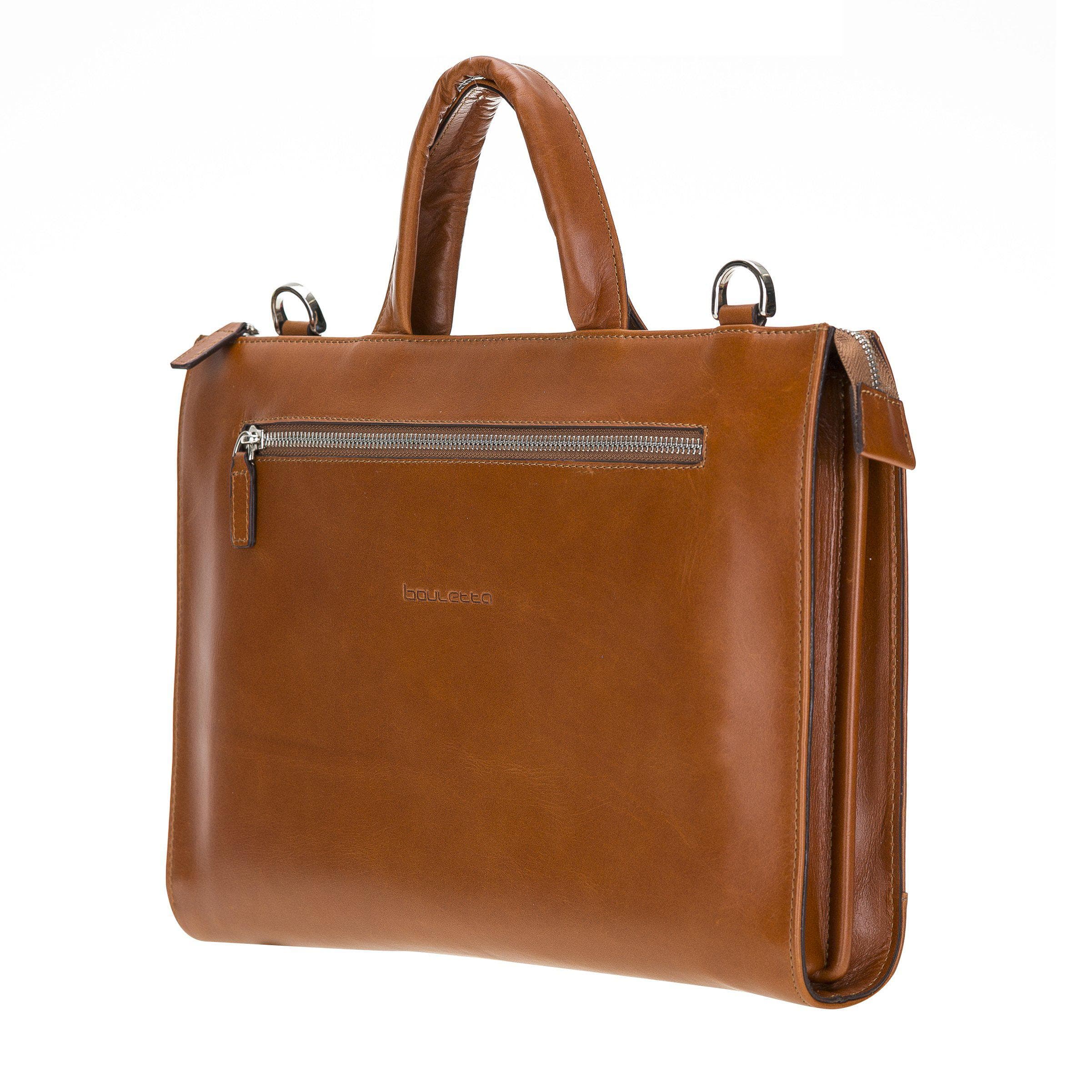 Canzo Leather Notebook Bag made from 100% genuine calf leather, featuring a zippered main compartment and adjustable shoulder straps.