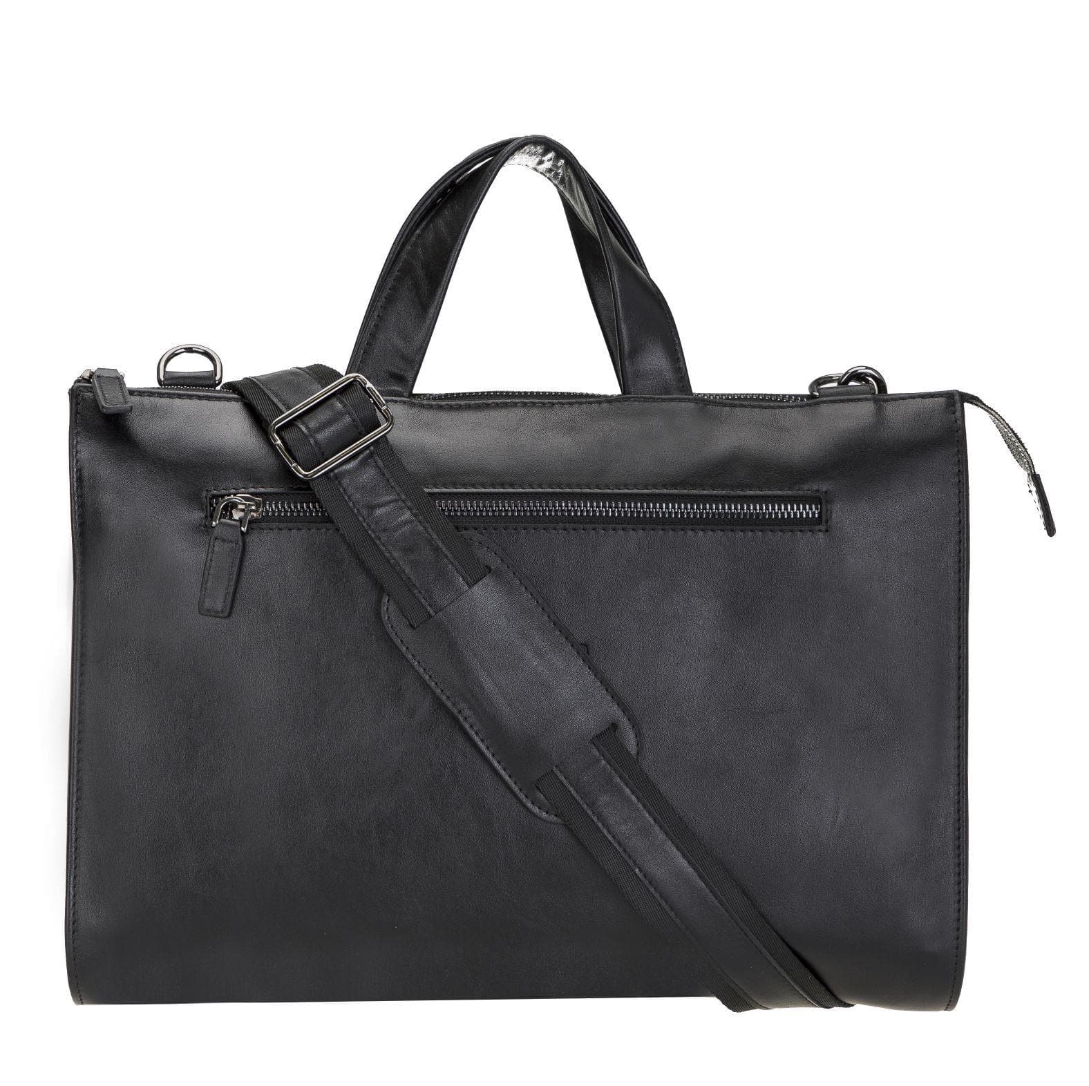 Canzo Leather Notebook Bag made from 100% genuine calf leather, featuring a zippered main compartment and adjustable shoulder straps.