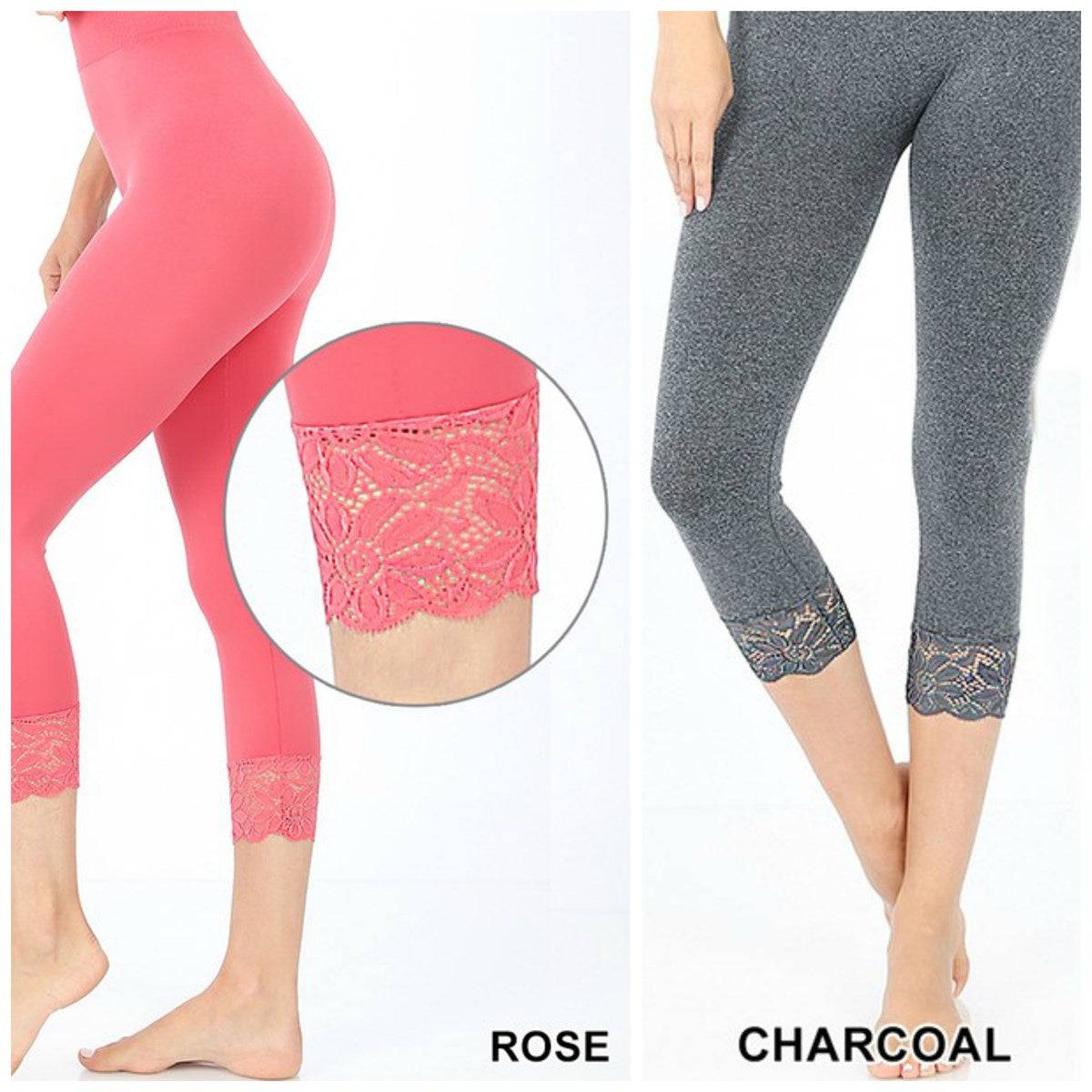 Capri Lace Accented Leggings by Zenana featuring a stylish lace detail and a comfortable fit, perfect for layering.