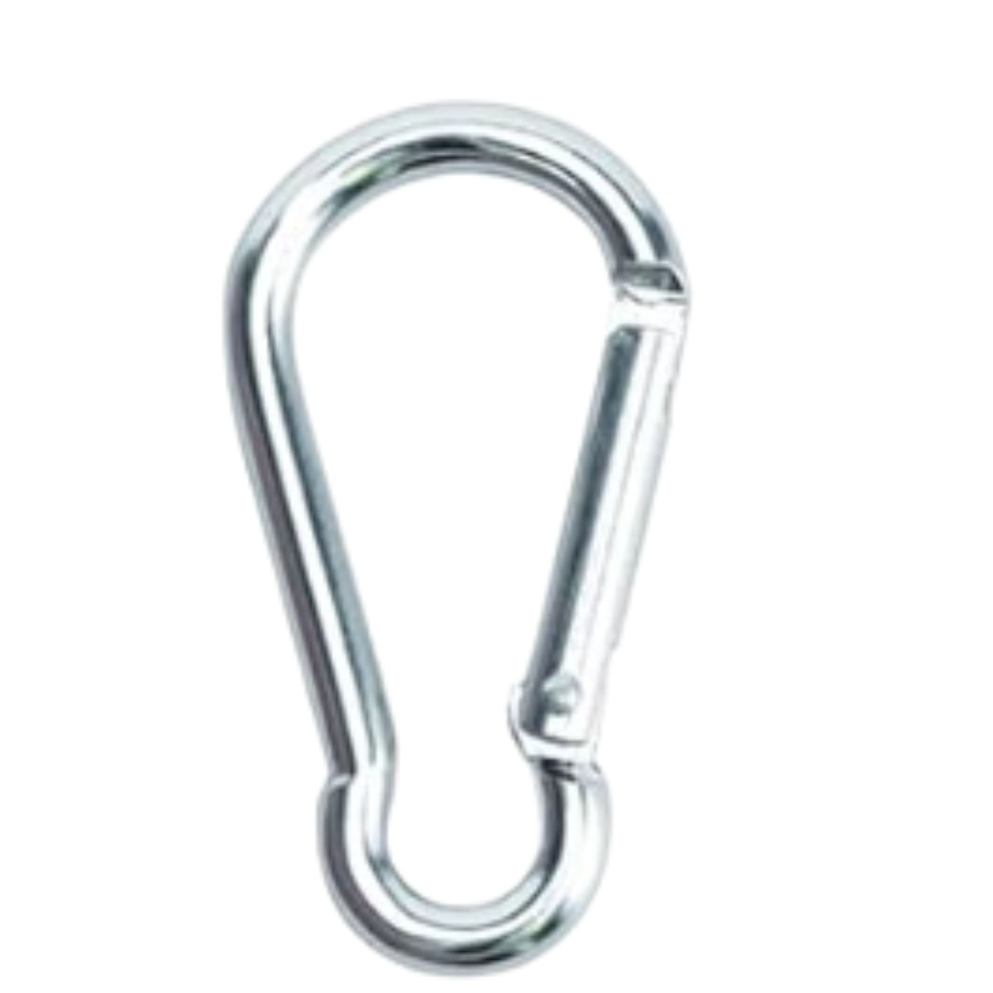 A durable aluminum alloy carabiner clip, showcasing its lightweight design and secure attachment features, ideal for outdoor activities.