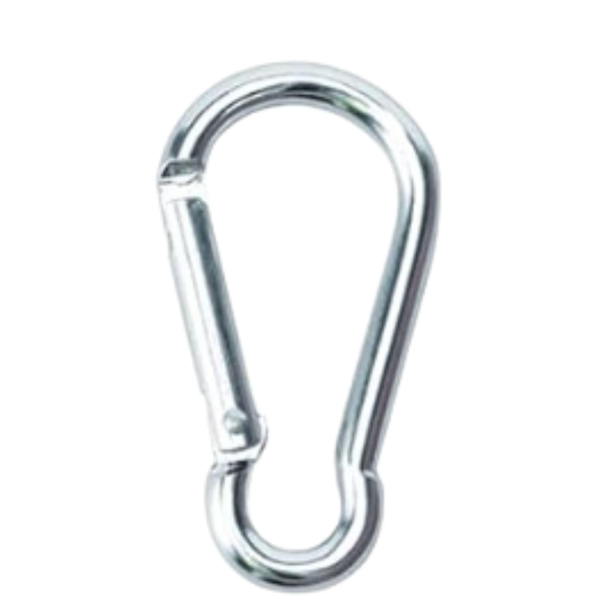 A durable aluminum alloy carabiner clip, showcasing its lightweight design and secure attachment features, ideal for outdoor activities.