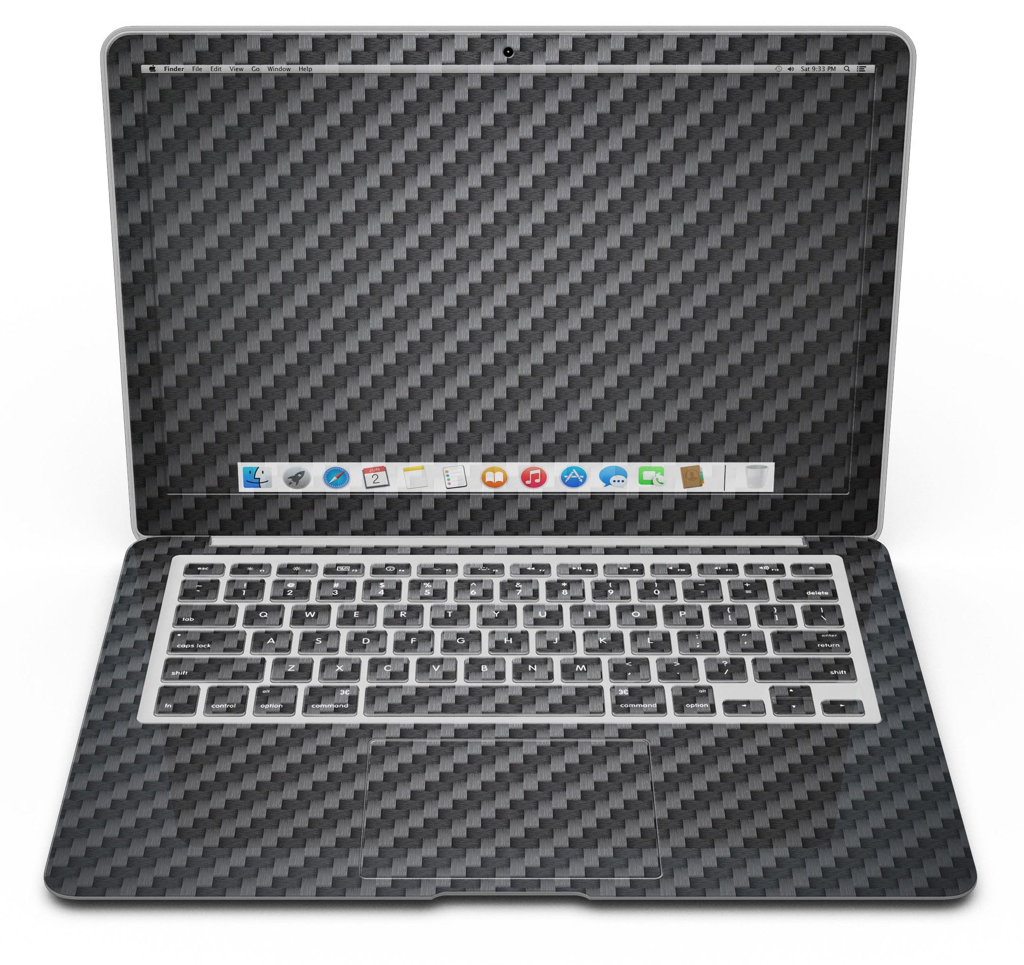 Carbon Fiber Texture Skin Kit for MacBook Air, showcasing a sleek design and premium vinyl material.