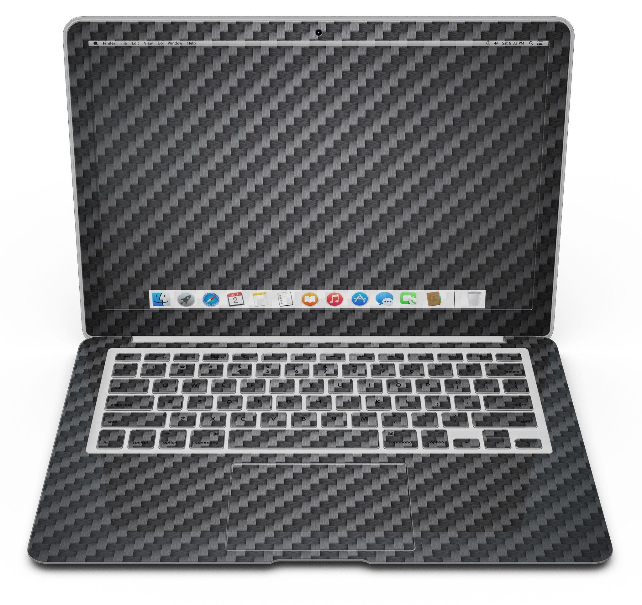 Carbon Fiber Texture Skin Kit for MacBook Air, showcasing a sleek design and premium vinyl material.