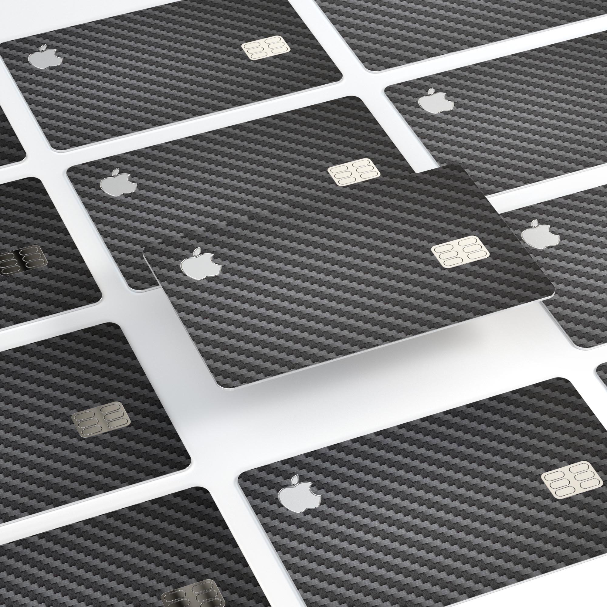 Carbon fiber texture decal skin-kit for Apple Card, showcasing premium vinyl material and sleek design.