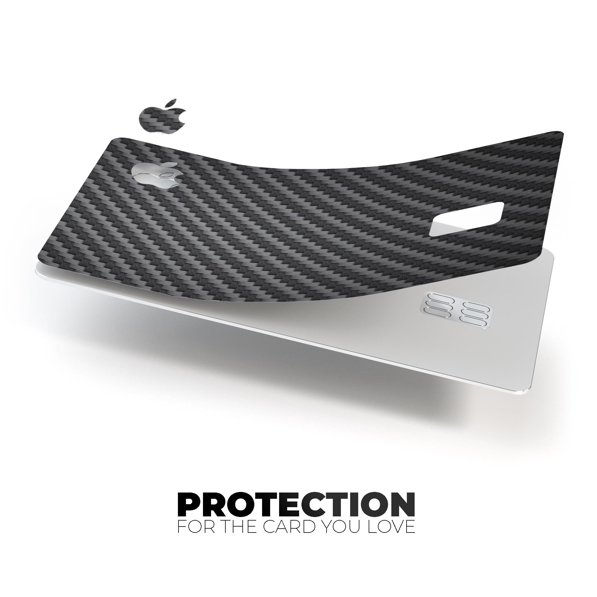 Carbon fiber texture decal skin-kit for Apple Card, showcasing premium vinyl material and sleek design.