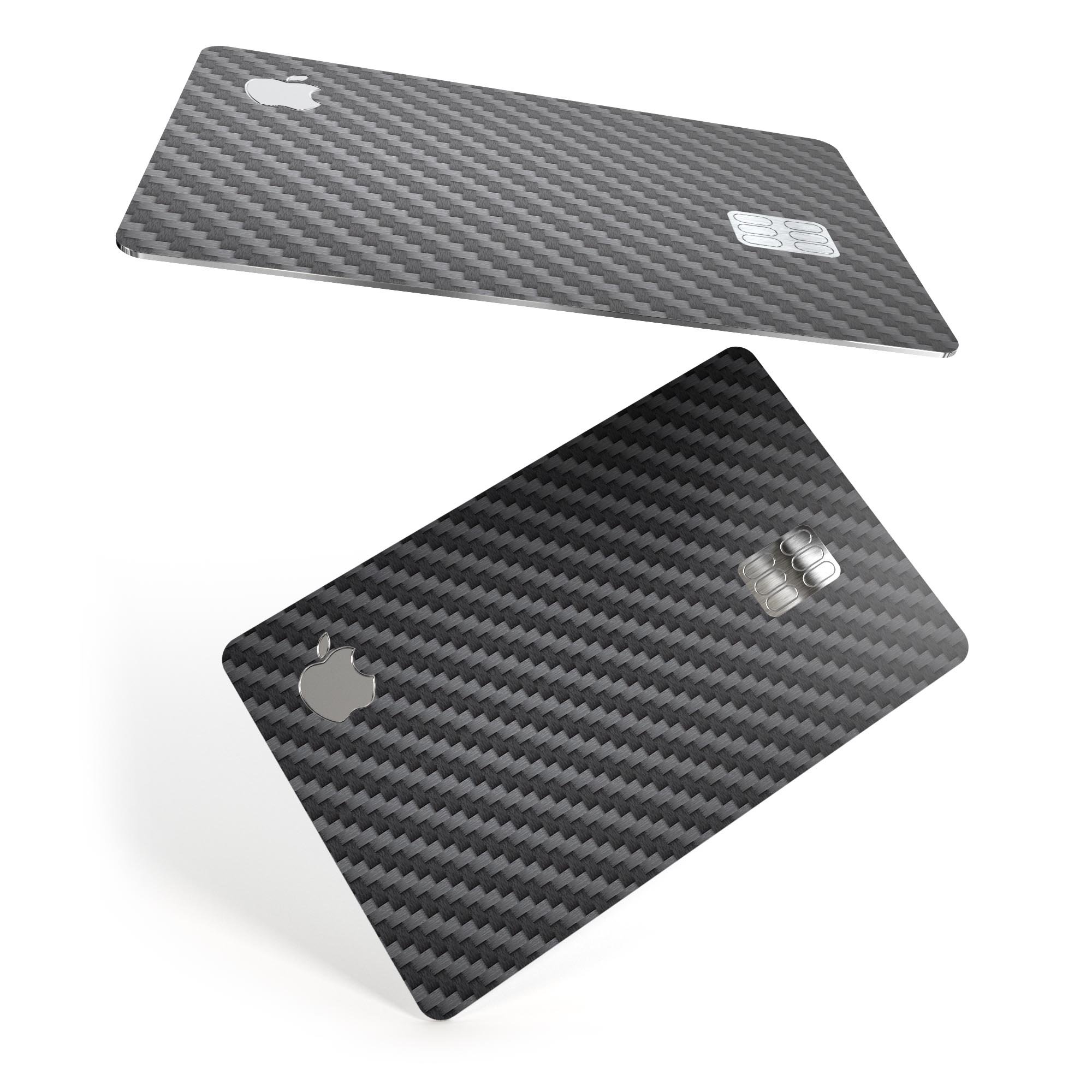 Carbon fiber texture decal skin-kit for Apple Card, showcasing premium vinyl material and sleek design.