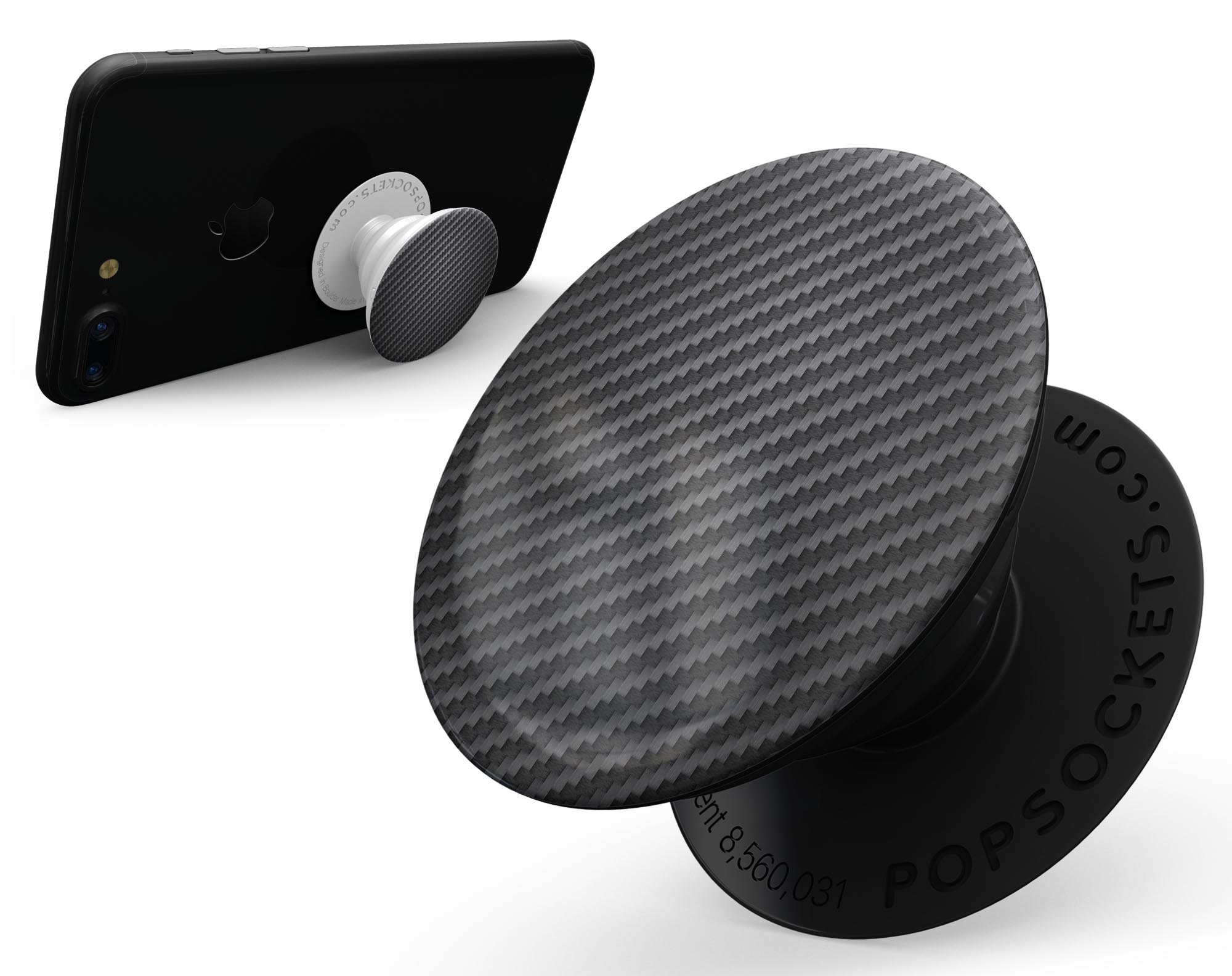 Carbon Fiber Texture Skin Kit for PopSockets, showcasing a sleek design and premium vinyl material.