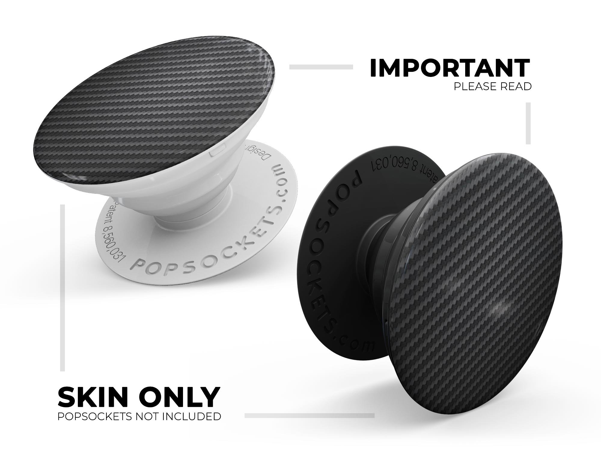 Carbon Fiber Texture Skin Kit for PopSockets, showcasing a sleek design and premium vinyl material.