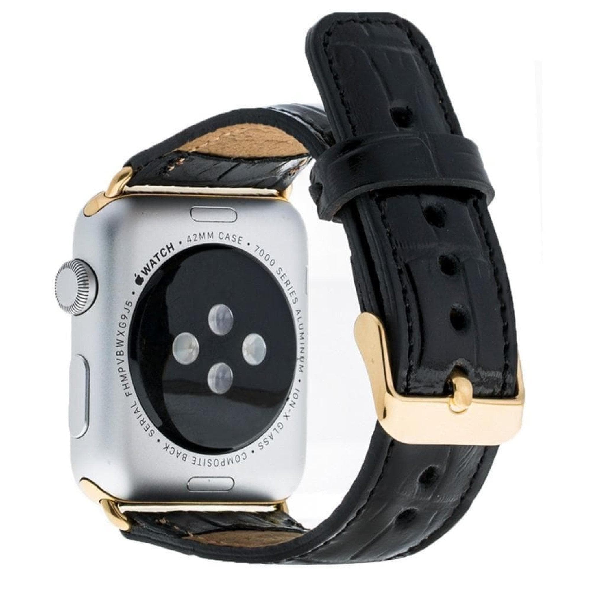 Cardiff Classic Apple Watch Leather Strap in premium full-grain leather with stainless steel buckle, showcasing its elegant design.