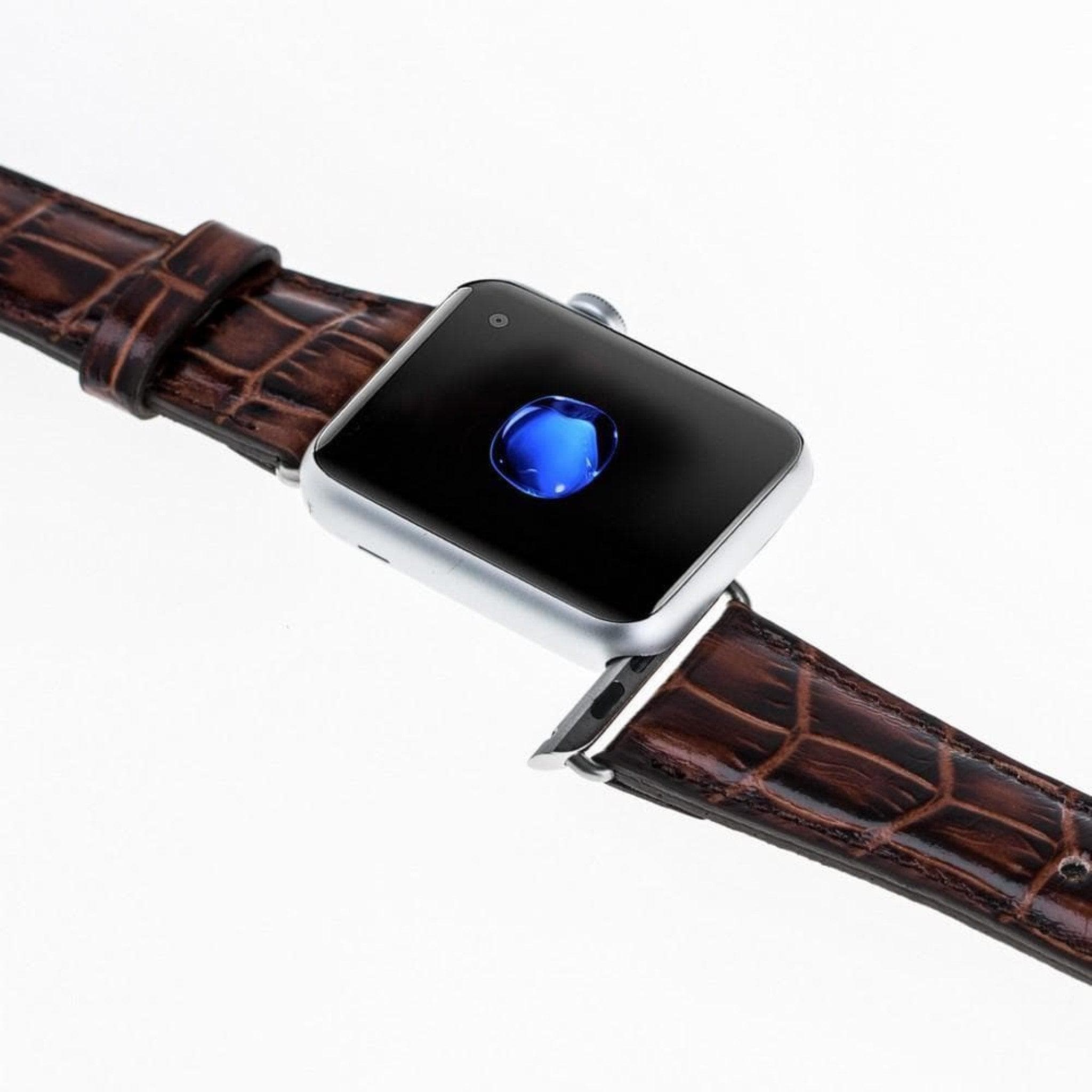 Cardiff Classic Apple Watch Leather Strap in premium full-grain leather with stainless steel buckle, showcasing its elegant design.