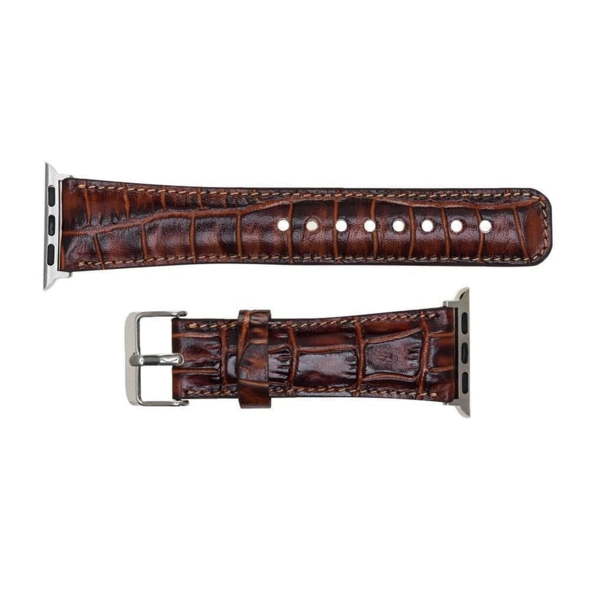 Cardiff Classic Apple Watch Leather Strap in premium full-grain leather with stainless steel buckle, showcasing its elegant design.