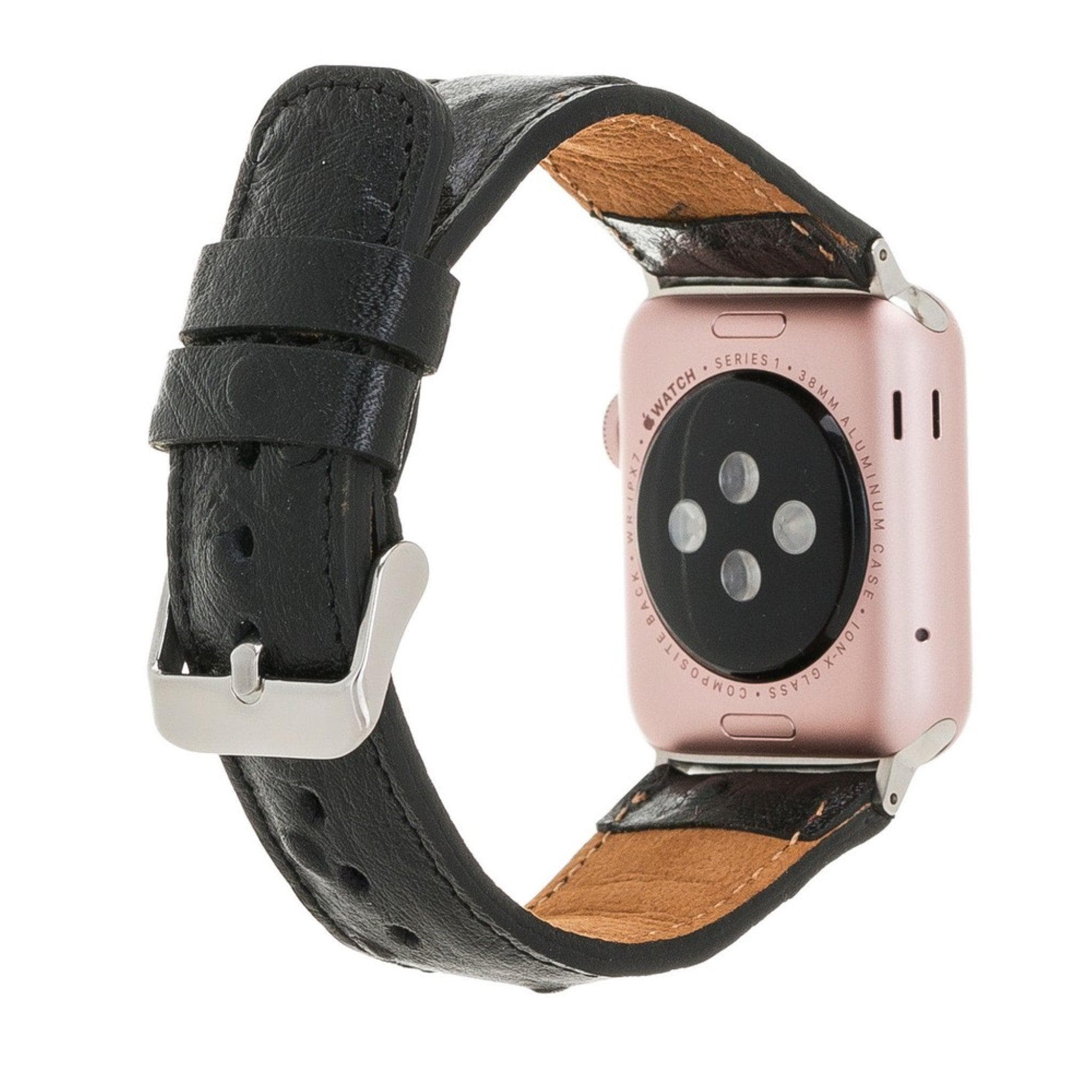 Cardiff Classic Apple Watch Leather Strap in premium full-grain leather with stainless steel buckle, showcasing its elegant design.