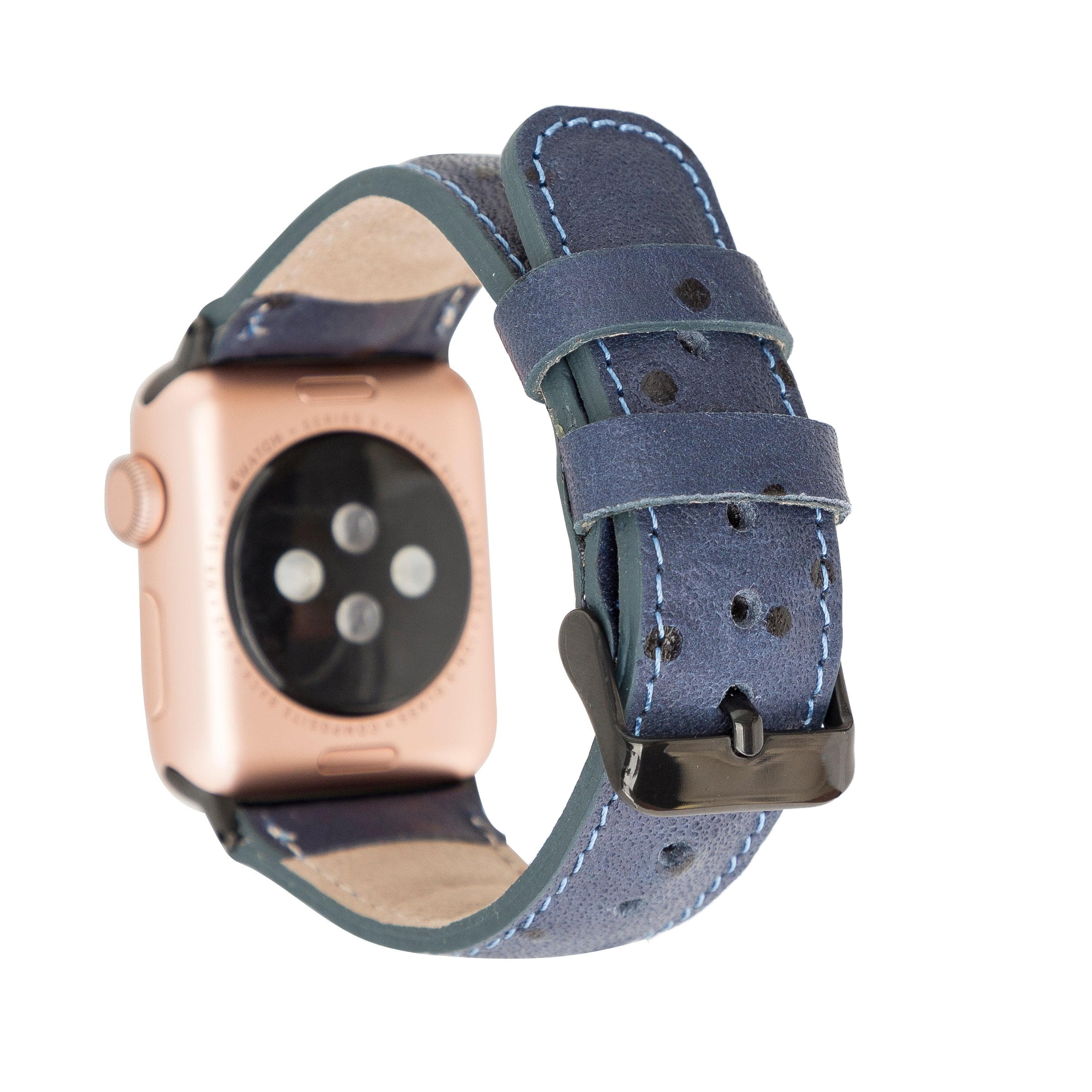 Cardiff Classic Apple Watch Leather Strap in premium full-grain leather with stainless steel buckle, showcasing its elegant design.