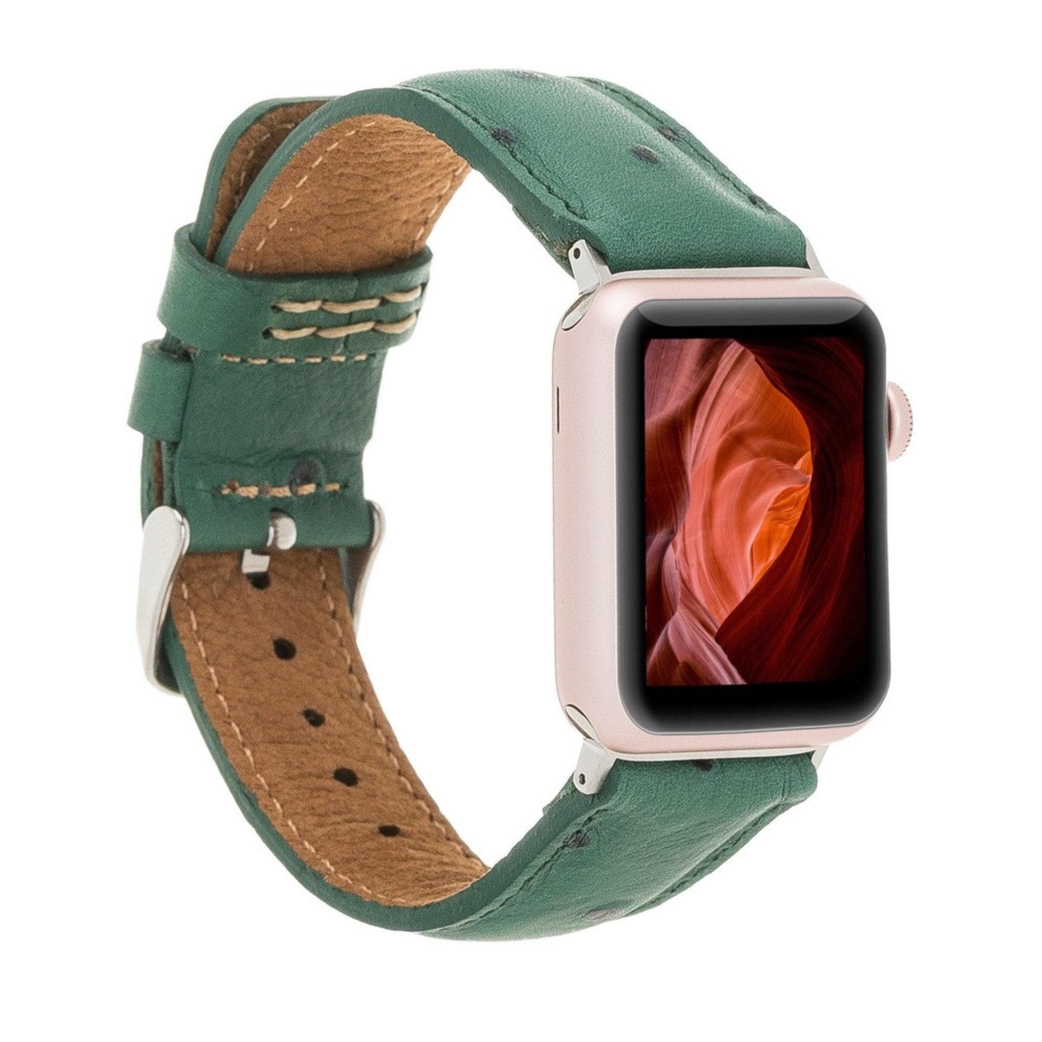 Cardiff Classic Apple Watch Leather Strap in premium full-grain leather with stainless steel buckle, showcasing its elegant design.