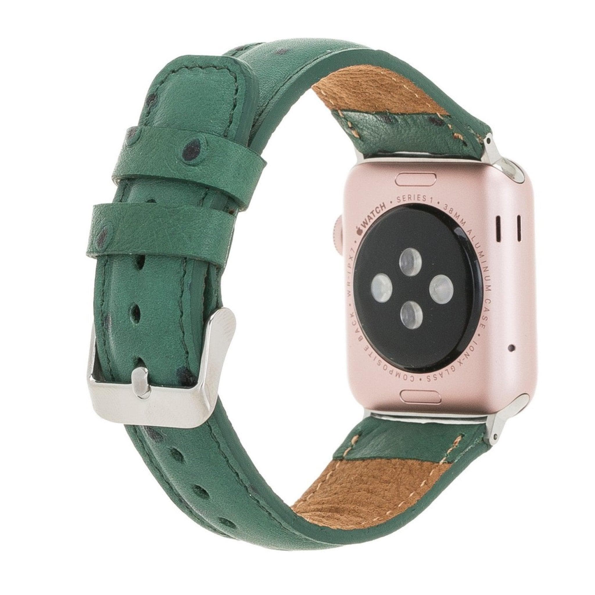 Cardiff Classic Apple Watch Leather Strap in premium full-grain leather with stainless steel buckle, showcasing its elegant design.