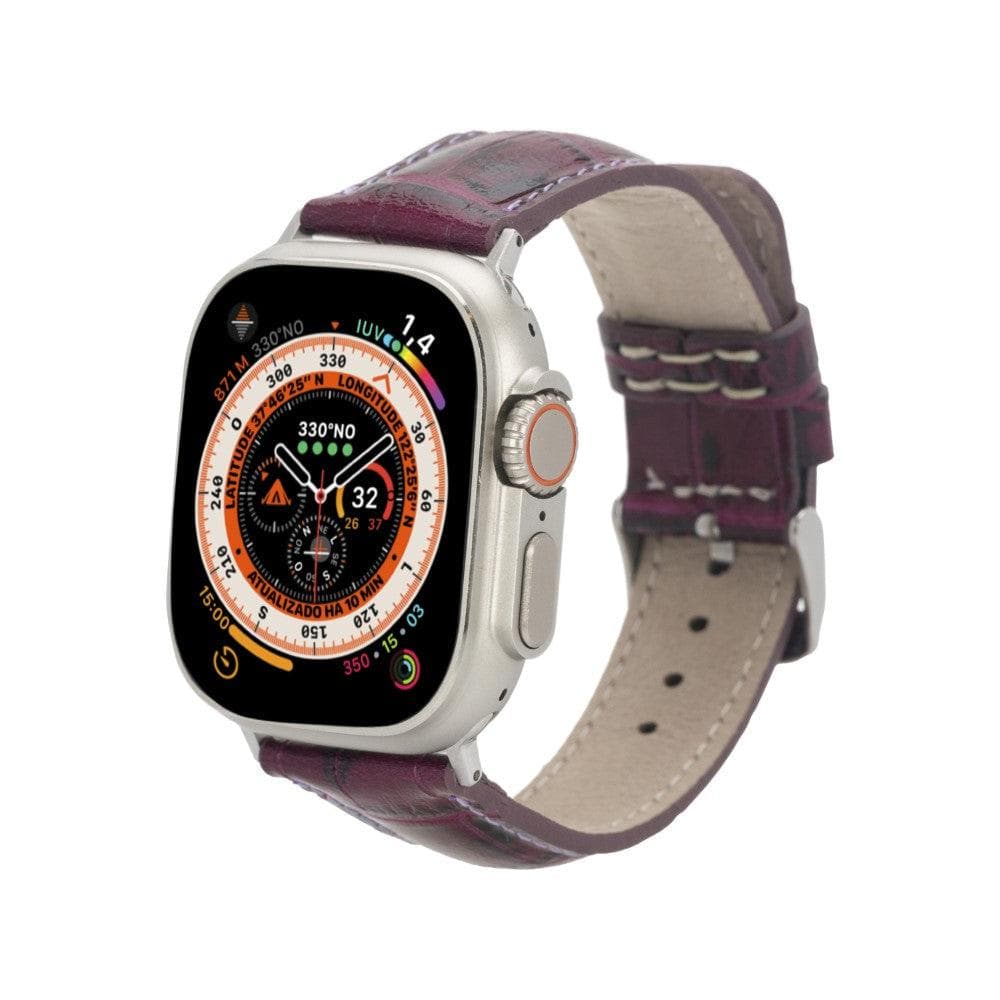 Cardiff Classic Apple Watch Leather Strap in premium full-grain leather with stainless steel buckle, showcasing its elegant design.