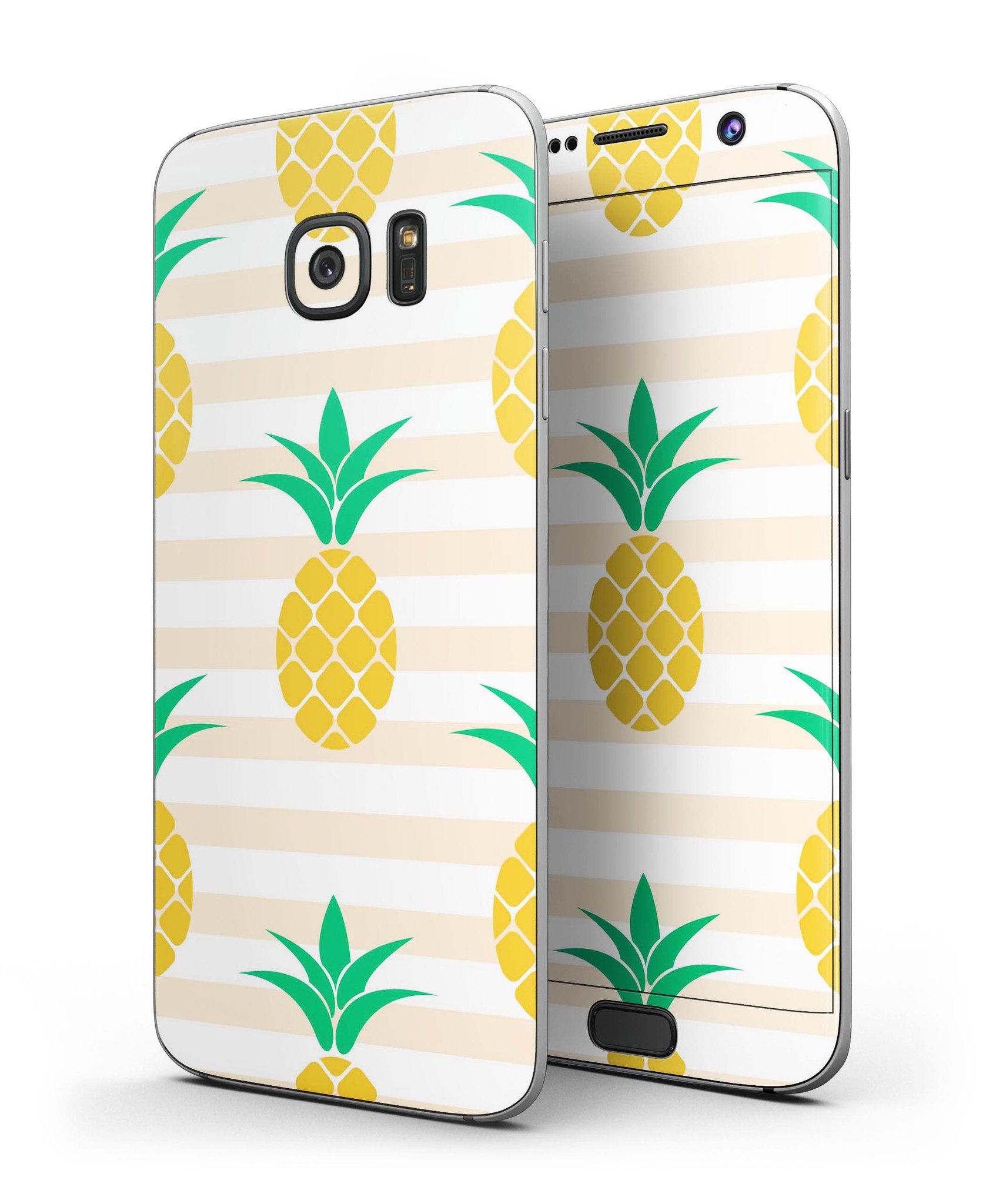 Cartoon Pineapples design skin for Samsung Galaxy S7/S7 Edge, showcasing vibrant colors and stylish stripes.