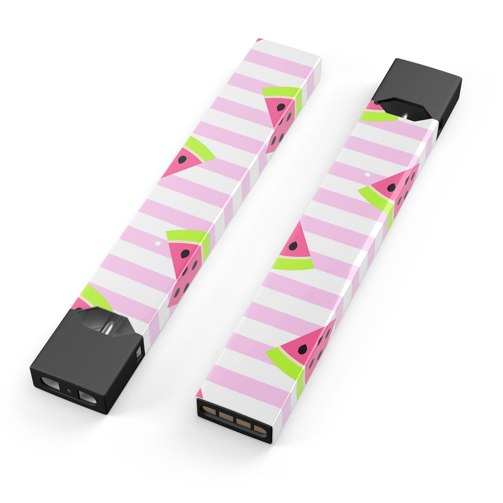 Cartoon Watermelon decal on JUUL device with pink stripes, showcasing vibrant colors and unique design.