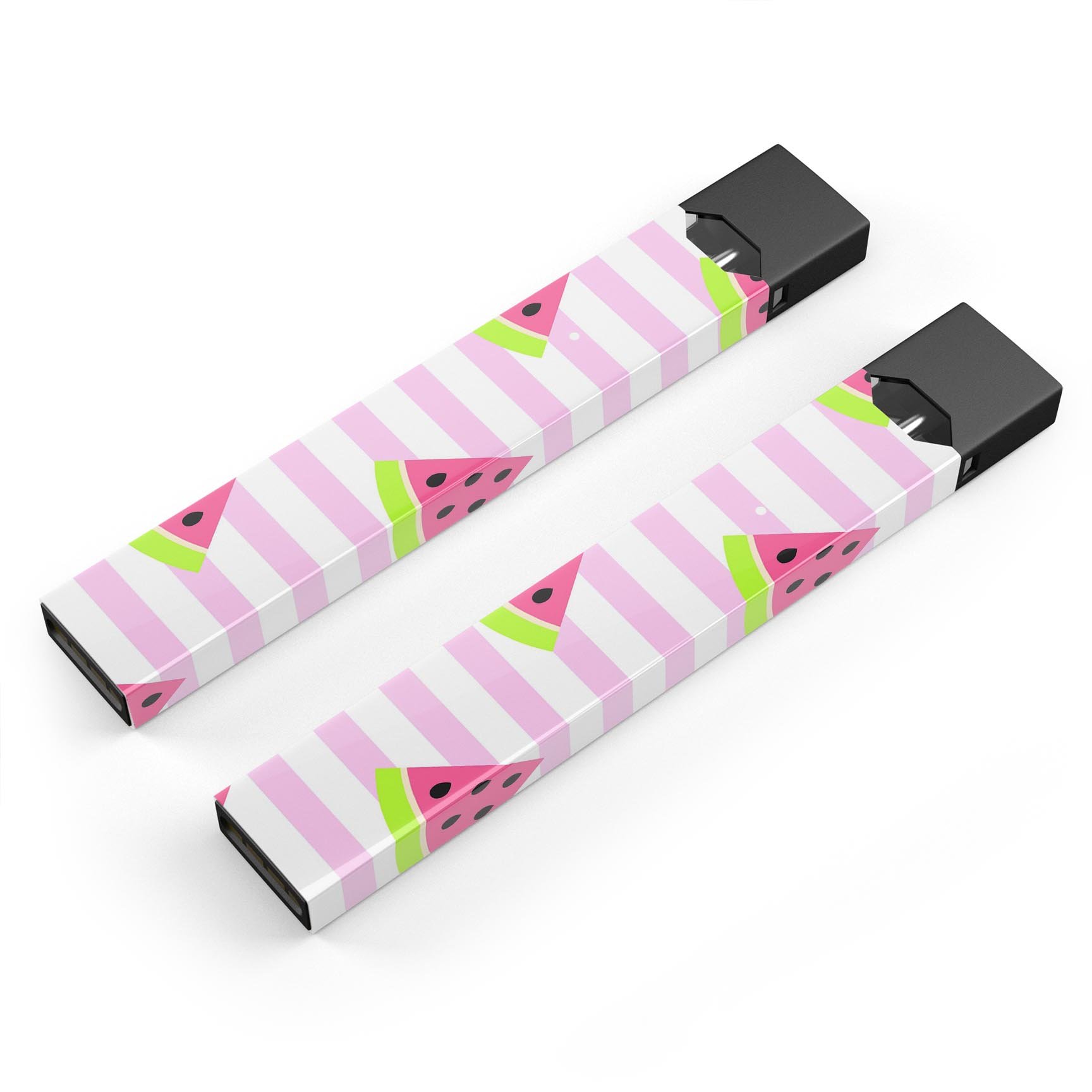 Cartoon Watermelon decal on JUUL device with pink stripes, showcasing vibrant colors and unique design.