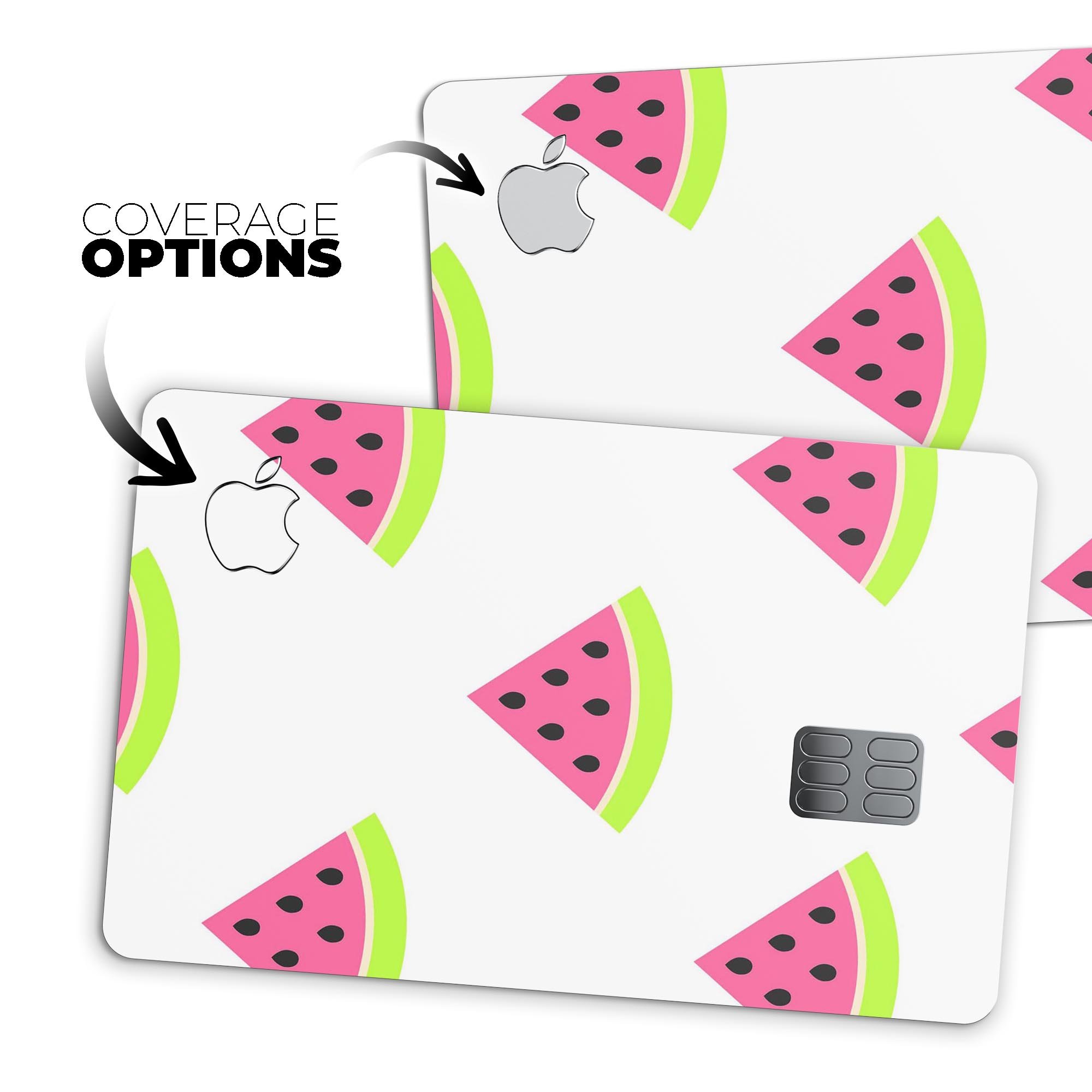 Cartoon Watermelon Pattern skin for Apple Card, showcasing vibrant colors and a fun design.