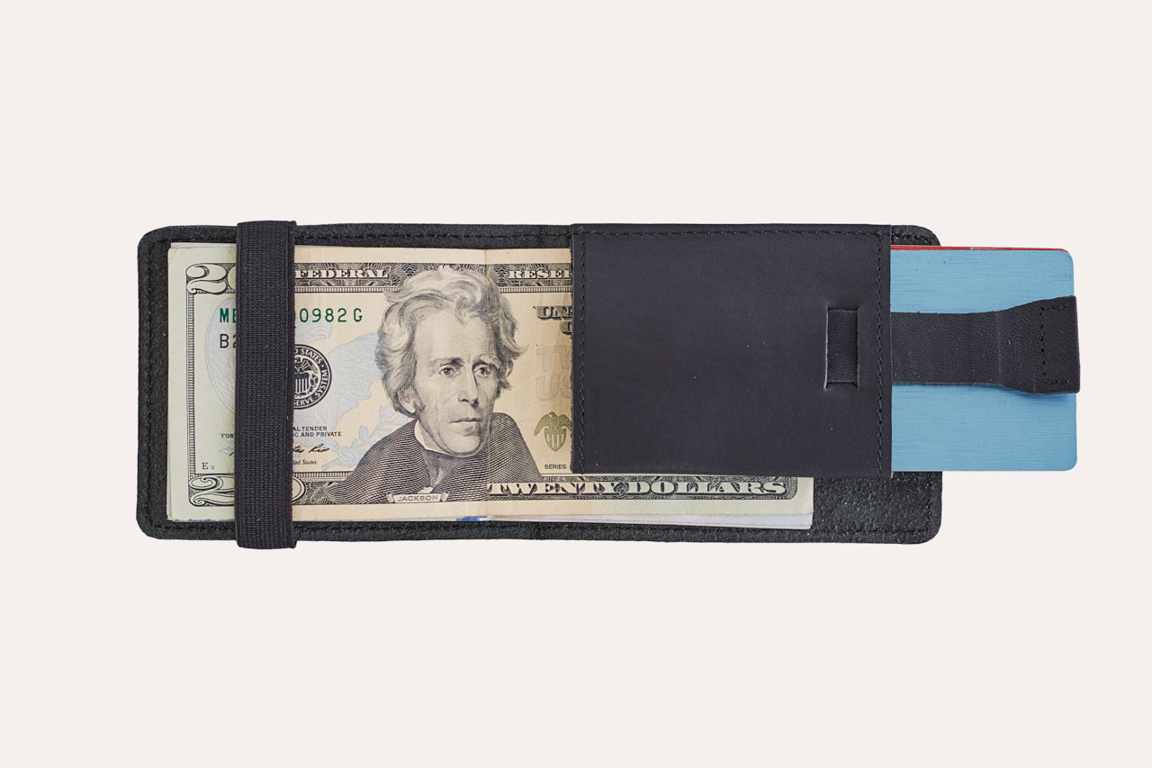 Cash Fold wallet featuring internal and external card slots with elastic closure, designed for style and convenience.