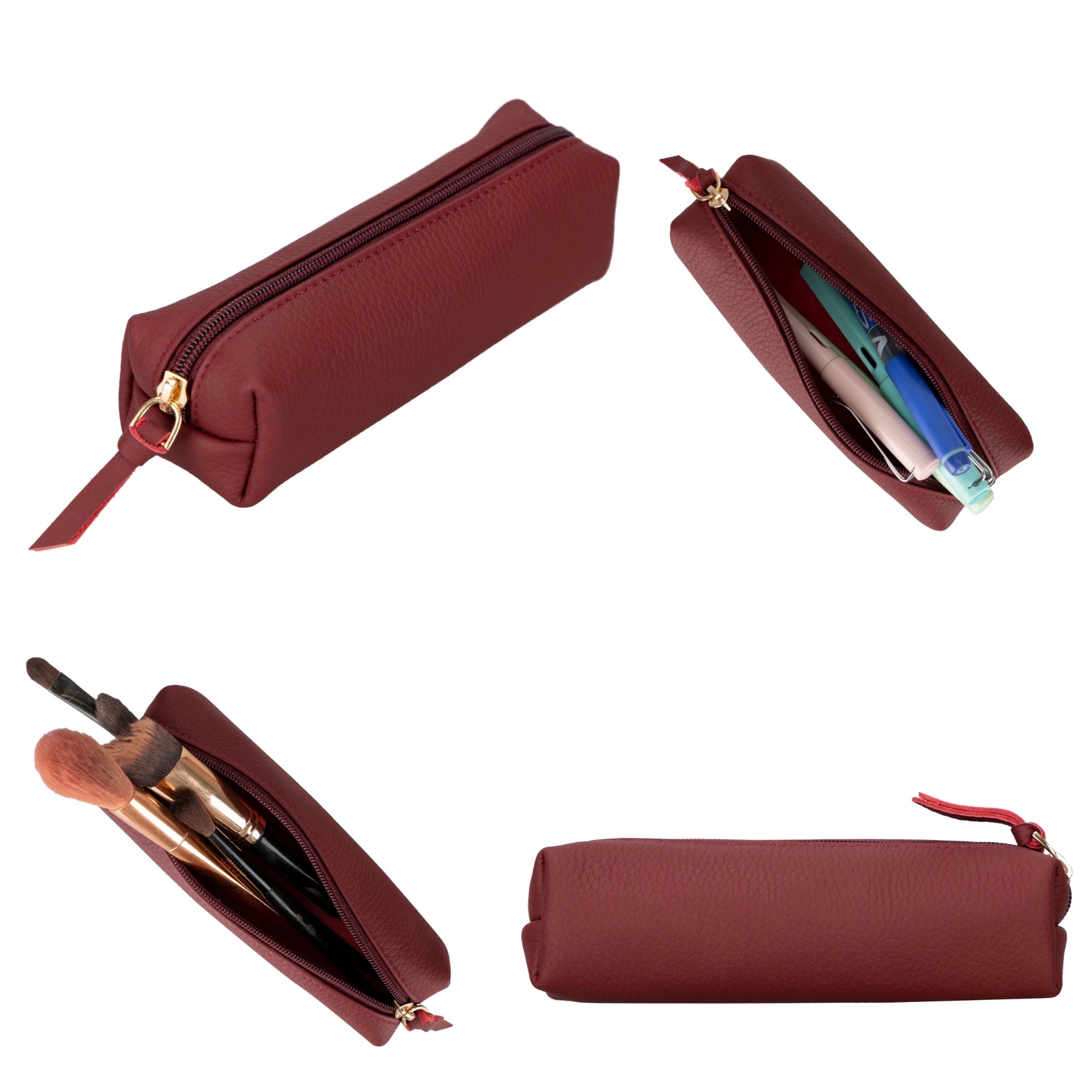 Centennial Multipurpose Leather Pencil Case and Makeup Bag in full-grain leather, showcasing its elegant design and durable zipper.