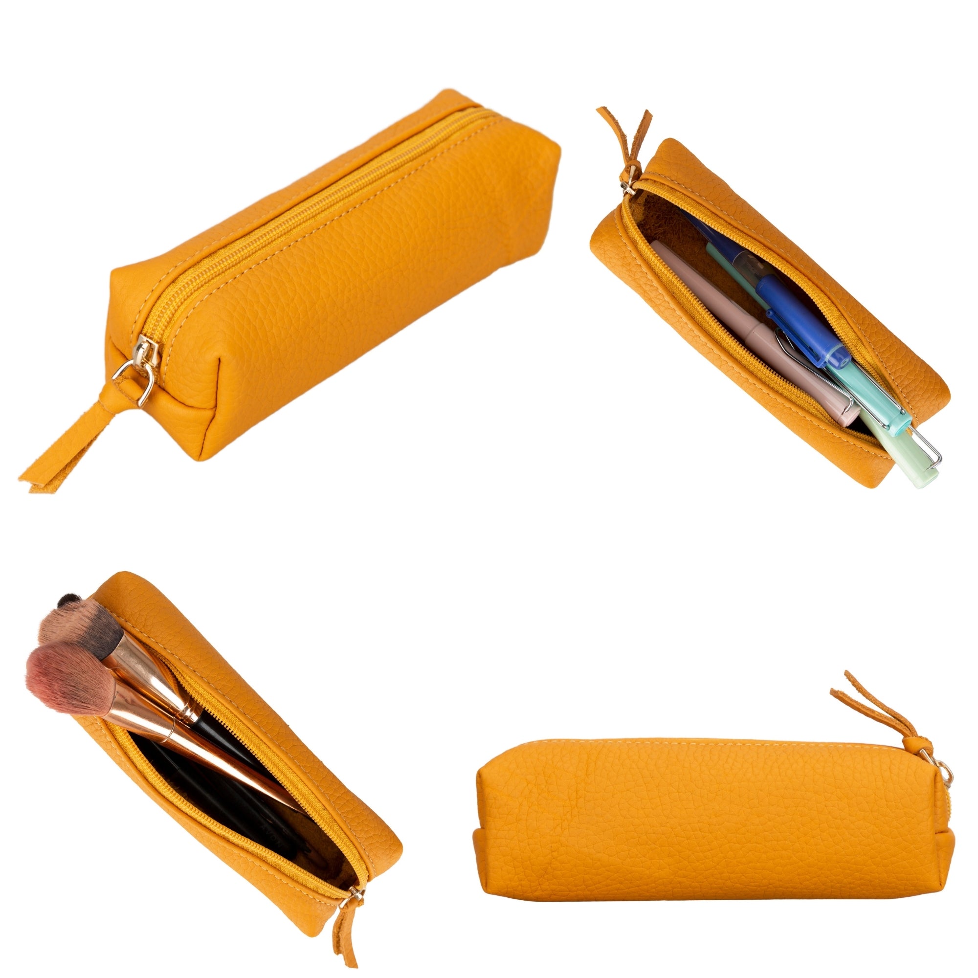 Centennial Multipurpose Leather Pencil Case and Makeup Bag in full-grain leather, showcasing its elegant design and durable zipper.