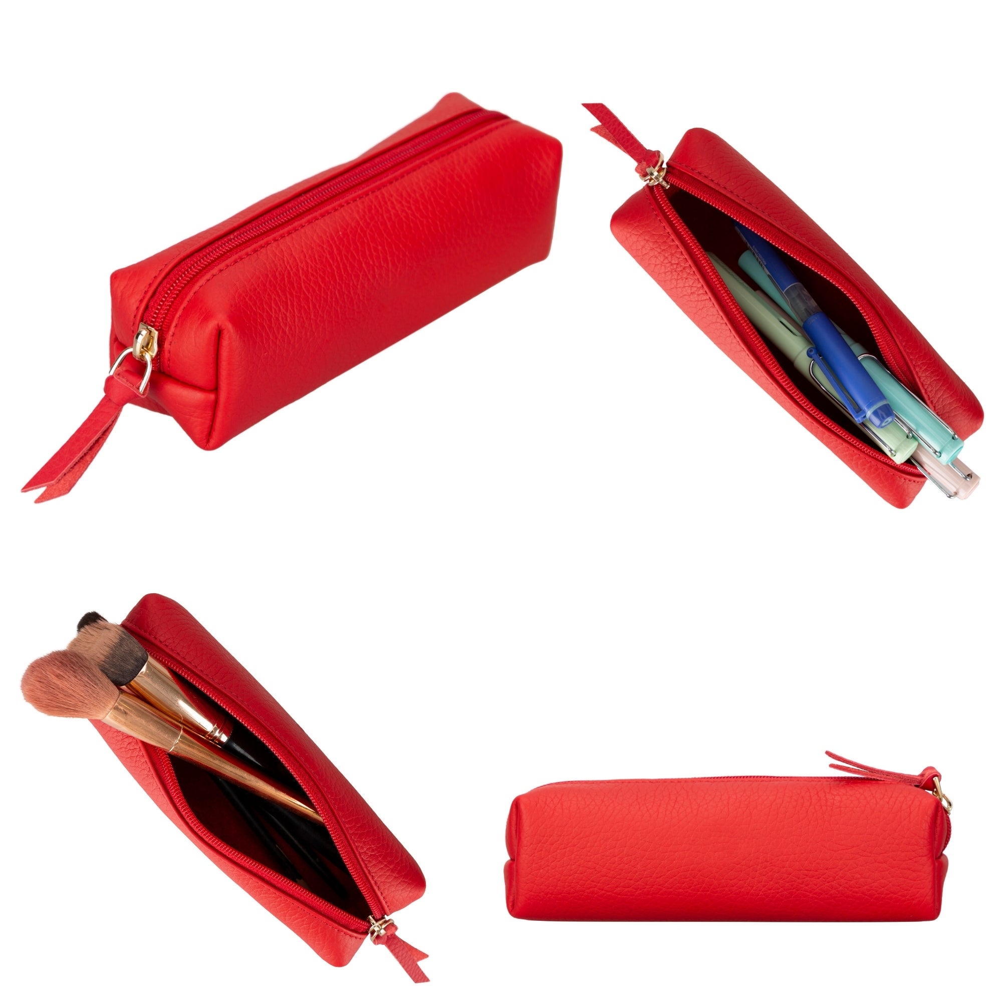 Centennial Multipurpose Leather Pencil Case and Makeup Bag in full-grain leather, showcasing its elegant design and durable zipper.