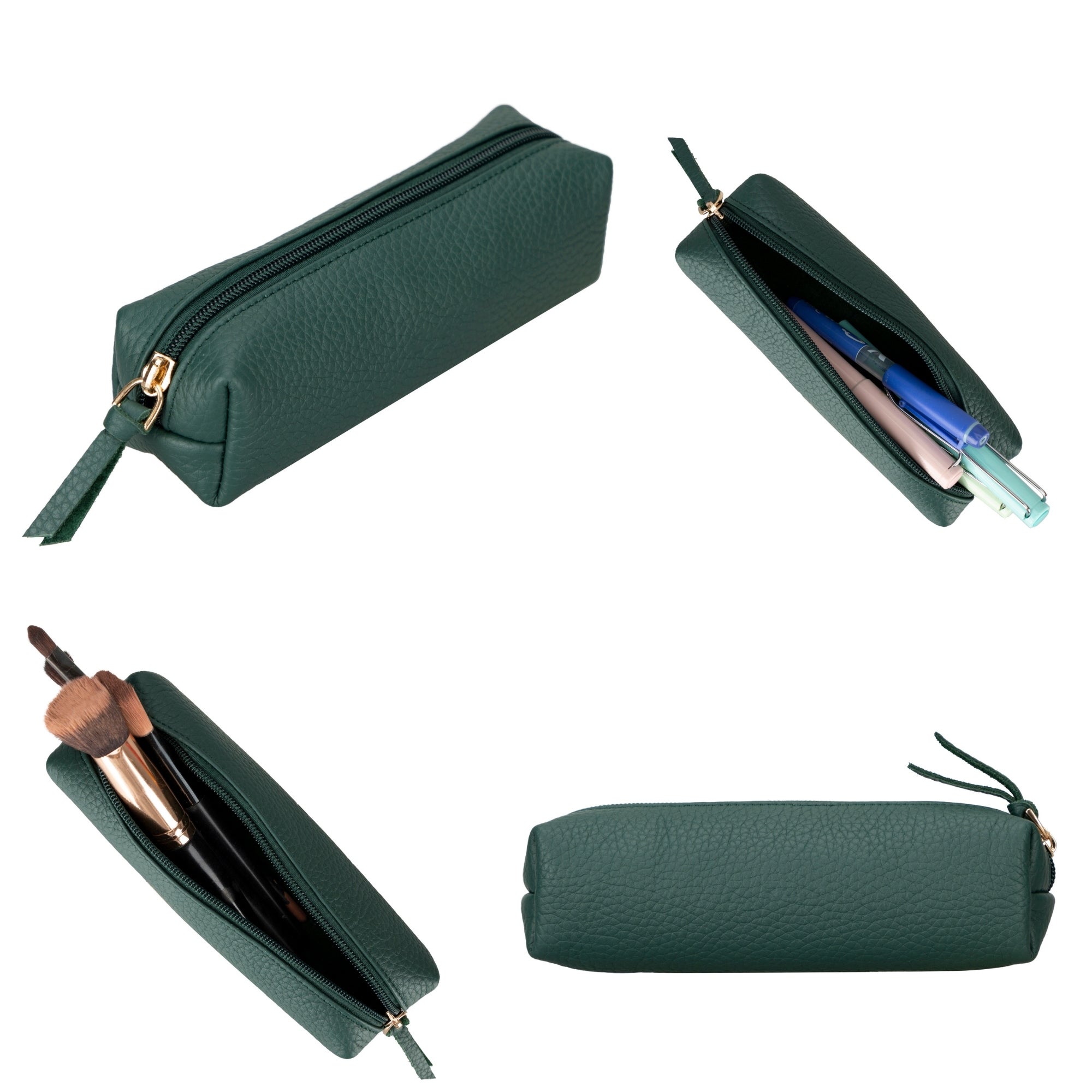 Centennial Multipurpose Leather Pencil Case and Makeup Bag in full-grain leather, showcasing its elegant design and durable zipper.