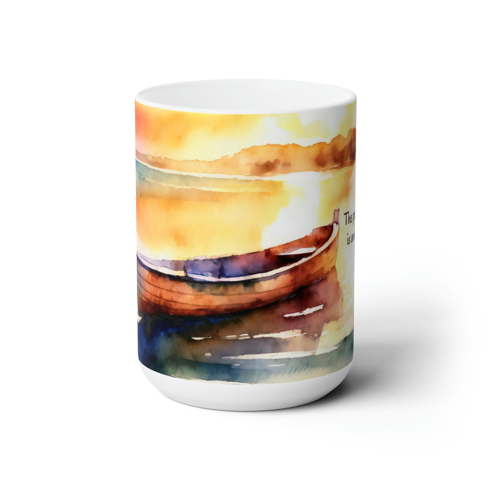 Ceramic mug with Peace of God - Everlasting River illustration, perfect for hot and cold beverages, featuring a comfortable C-handle.