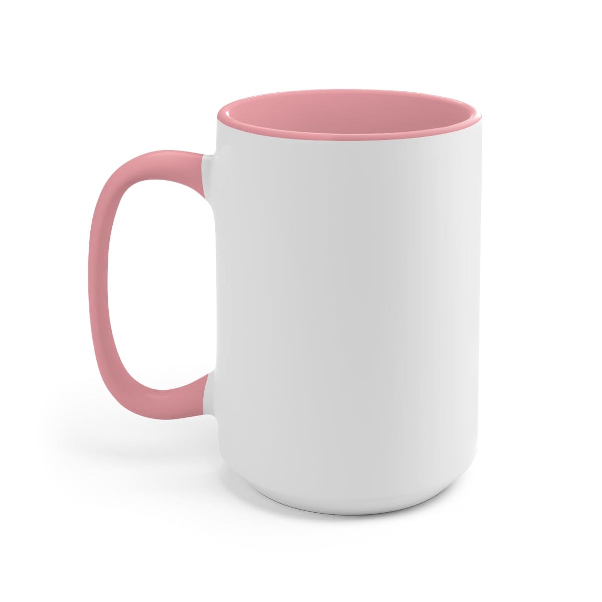 Ceramic two-tone coffee mug with colored handle and glossy finish, available in five vibrant colors.