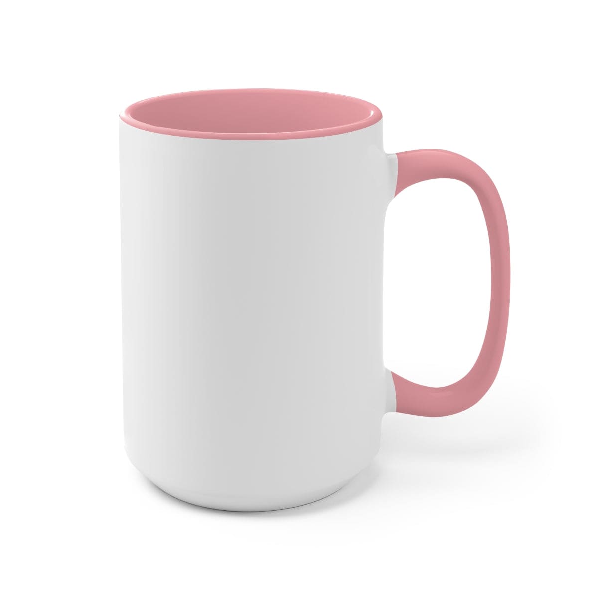 Ceramic two-tone coffee mug with colored handle and glossy finish, available in five vibrant colors.