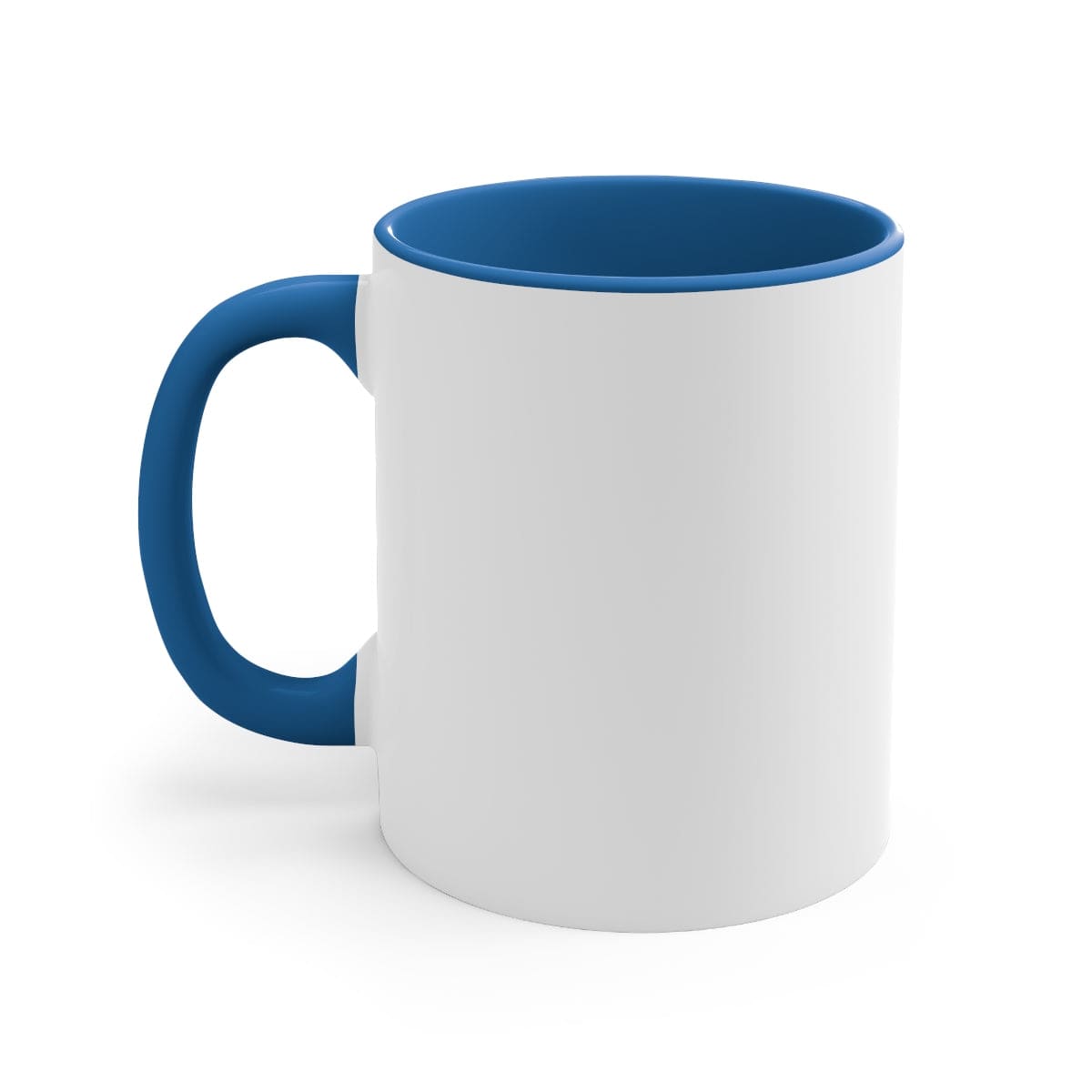 Ceramic two-tone coffee mug with a colorful interior and C-handle, showcasing a vibrant design perfect for custom prints.