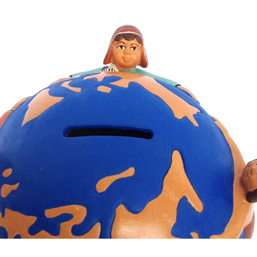 Handmade Ceramic World Bank from Peru, showcasing intricate design and natural materials.