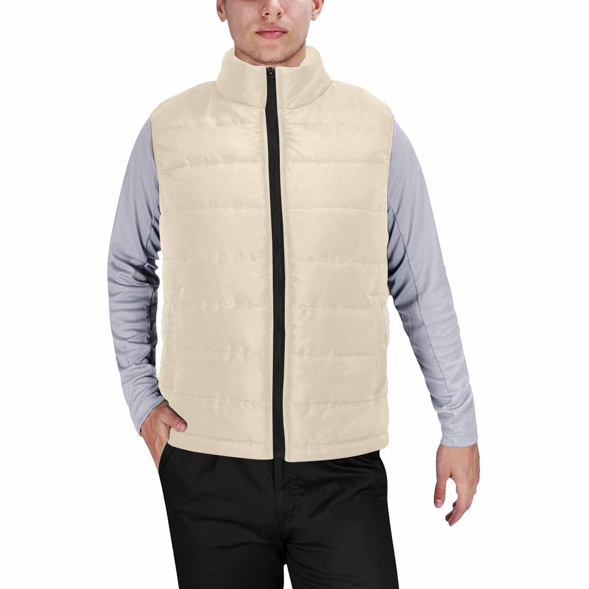 Champagne Beige Men's Padded Vest featuring a quilted design, zipper closure, and lightweight material, perfect for layering in cool weather.