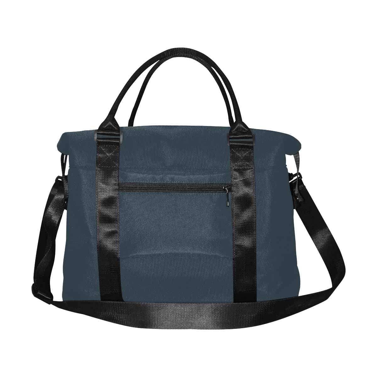 Charcoal Black Duffel Bag with adjustable strap and metal button closure, showcasing its spacious interior and durable oxford fabric.