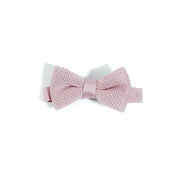 Children's dusty pink knitted bow tie, soft polyester material, perfect for ages 2-11, stylish and comfortable fit.