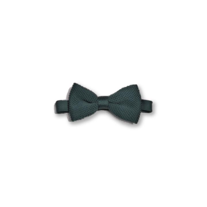 Children's green knitted bow tie with a stylish design, perfect for ages 2-11, made from durable polyester.