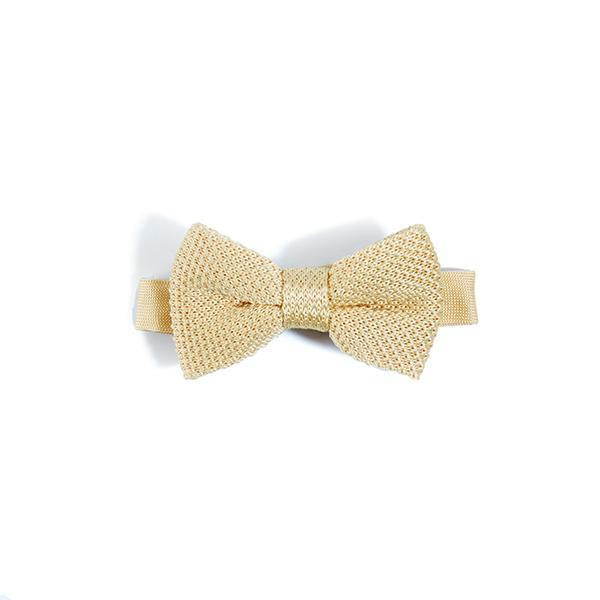 Children's mellow yellow knitted bow tie, featuring a textured knit design, perfect for ages 2 to 11.