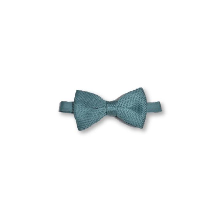 Children's teal knitted bow tie, made of polyester, perfect for ages 2 to 11, featuring a stylish design and comfortable fit.