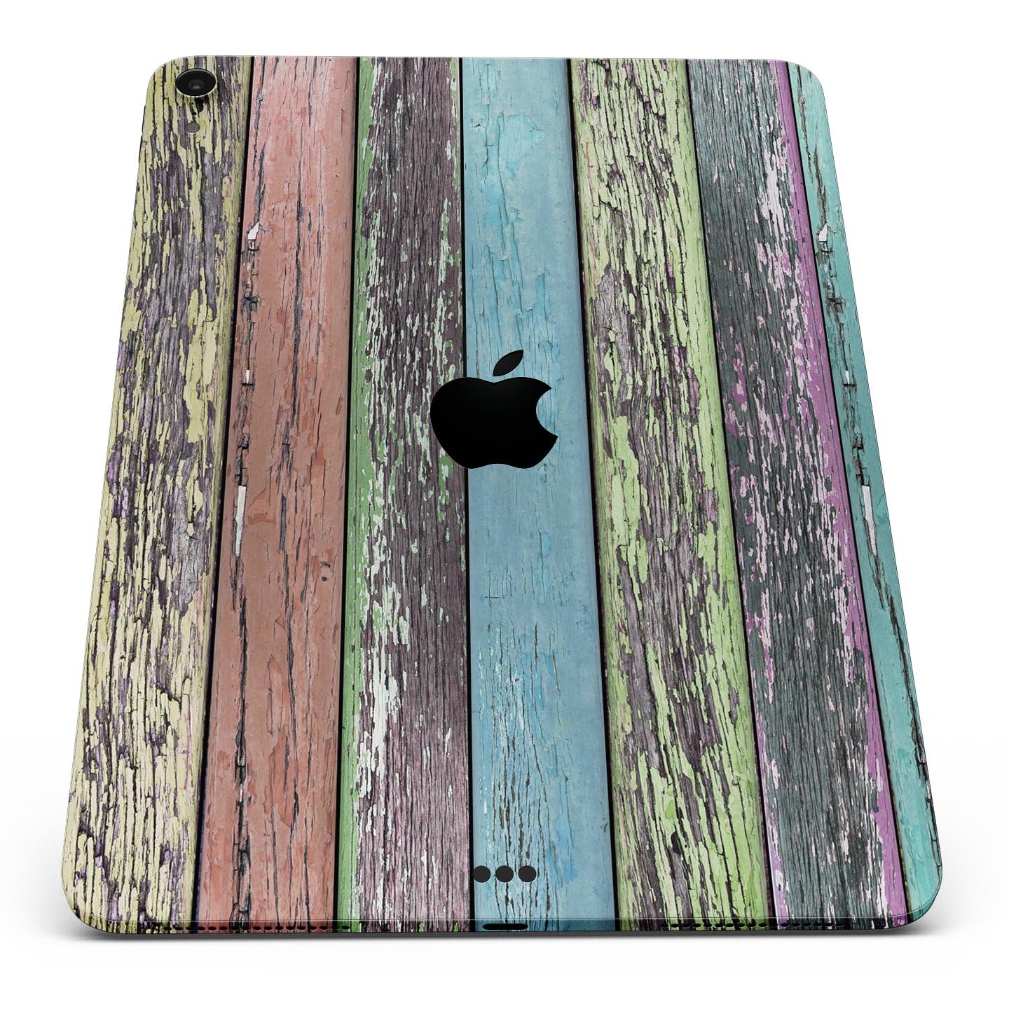 Chipped Pastel Paint on Wood Full Body Skin Decal for Apple iPad, showcasing a stylish and protective design.