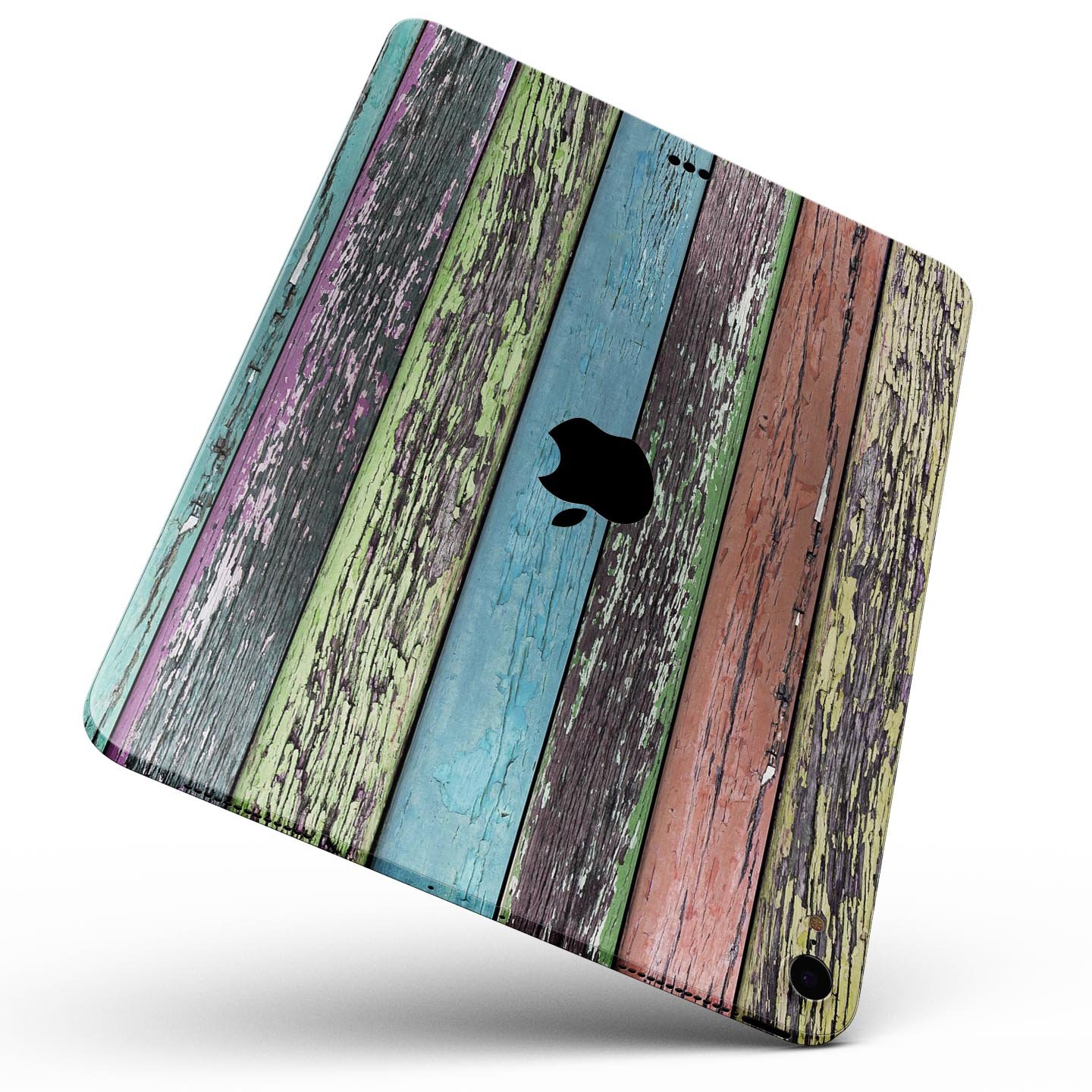 Chipped Pastel Paint on Wood Full Body Skin Decal for Apple iPad, showcasing a stylish and protective design.