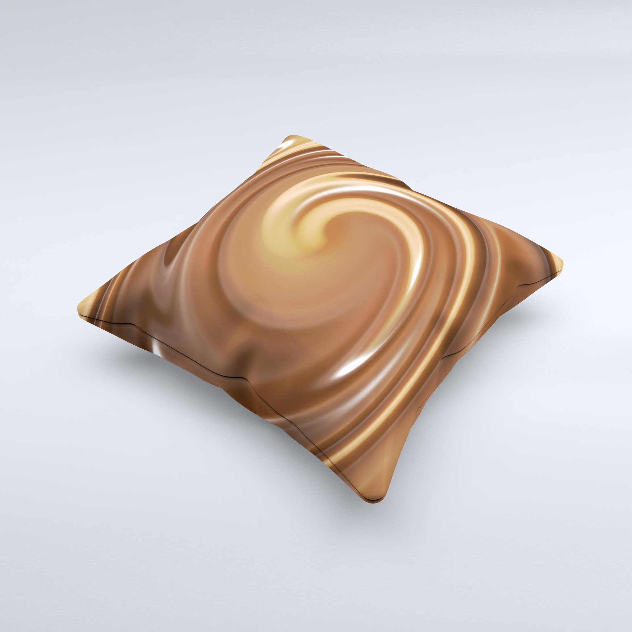 Chocolate and Carmel Swirl ink-Fuzed Decorative Throw Pillow showcasing unique handcrafted design and high-quality fabric.