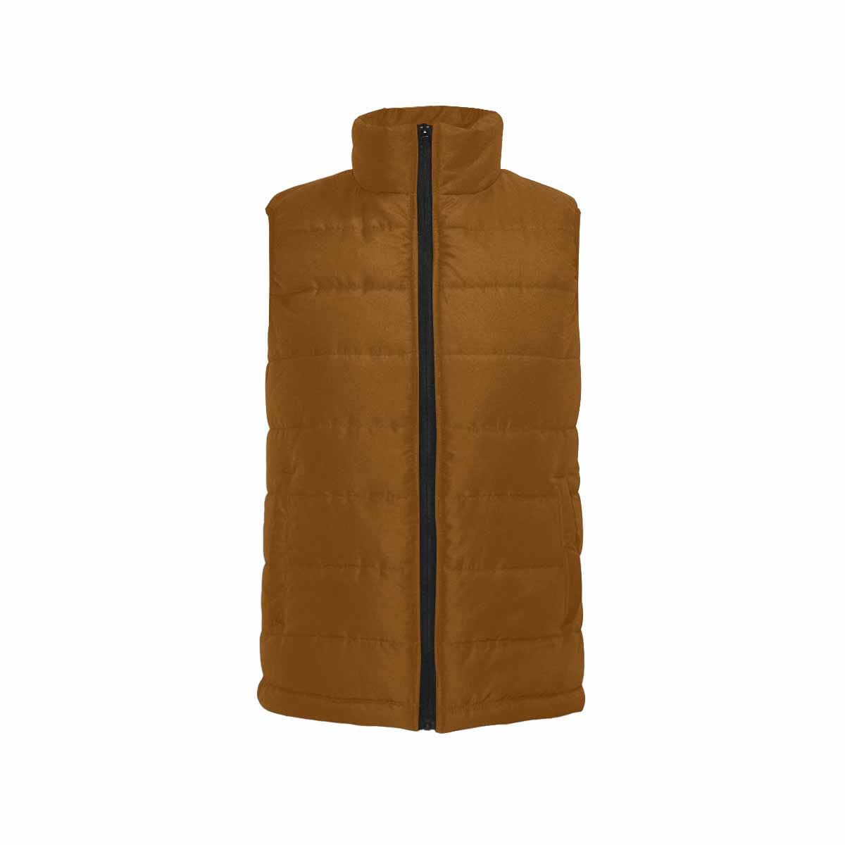 Chocolate brown men's padded vest with quilted design and zipper closure, perfect for layering in cool weather.