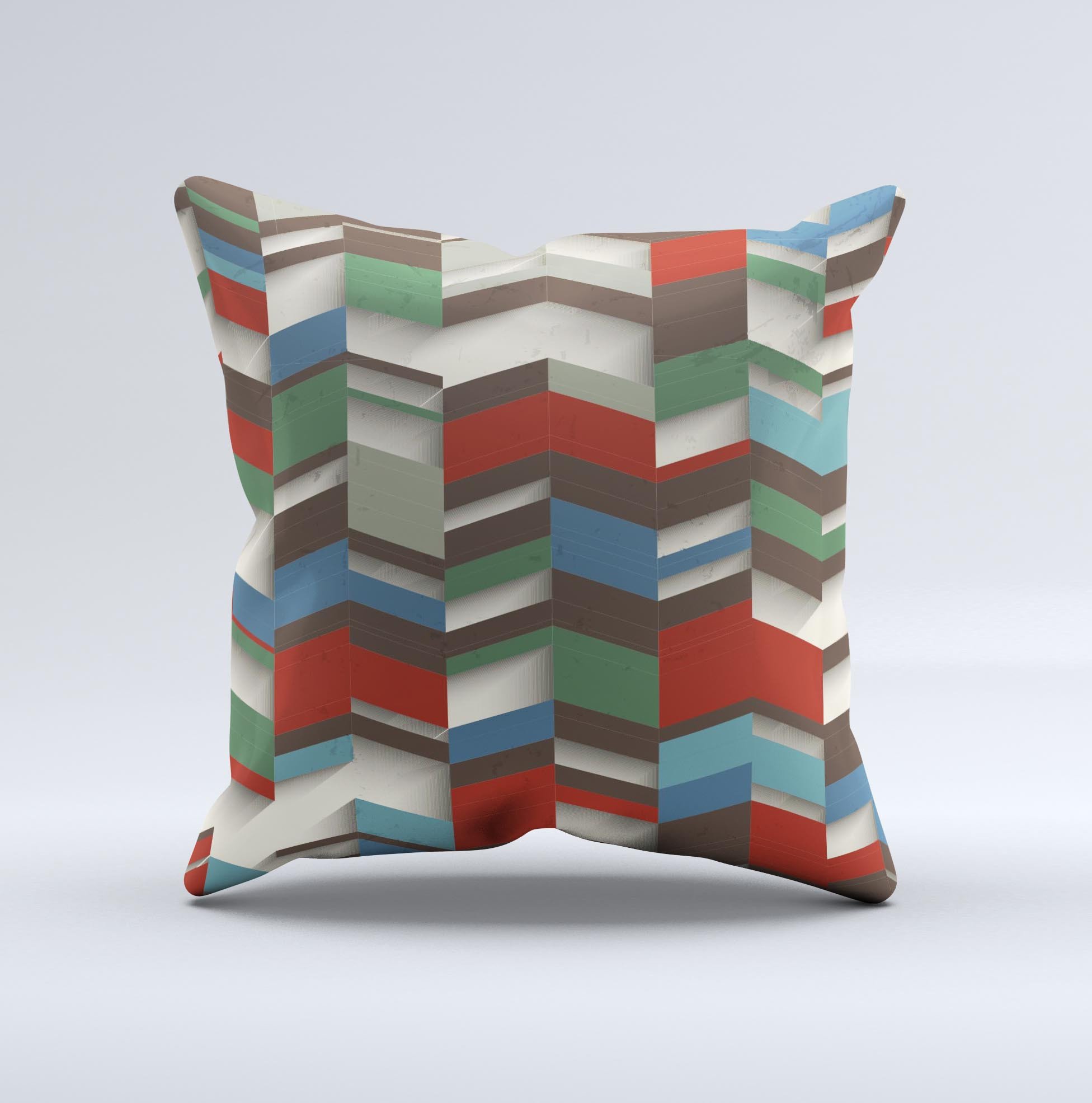 Choppy 3D Red Green Zigzag Pattern decorative throw pillow, showcasing vibrant colors and unique handcrafted design.