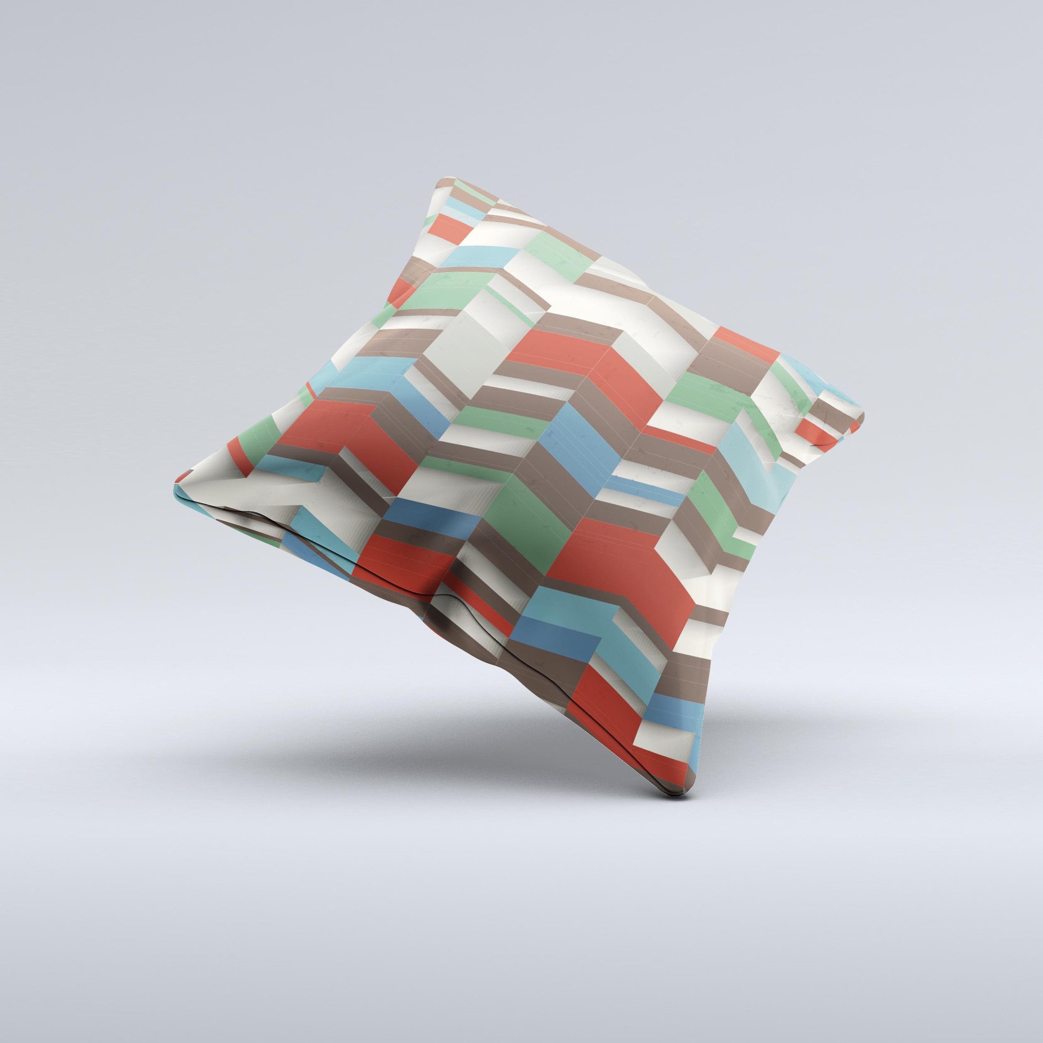 Choppy 3D Red Green Zigzag Pattern decorative throw pillow, showcasing vibrant colors and unique handcrafted design.