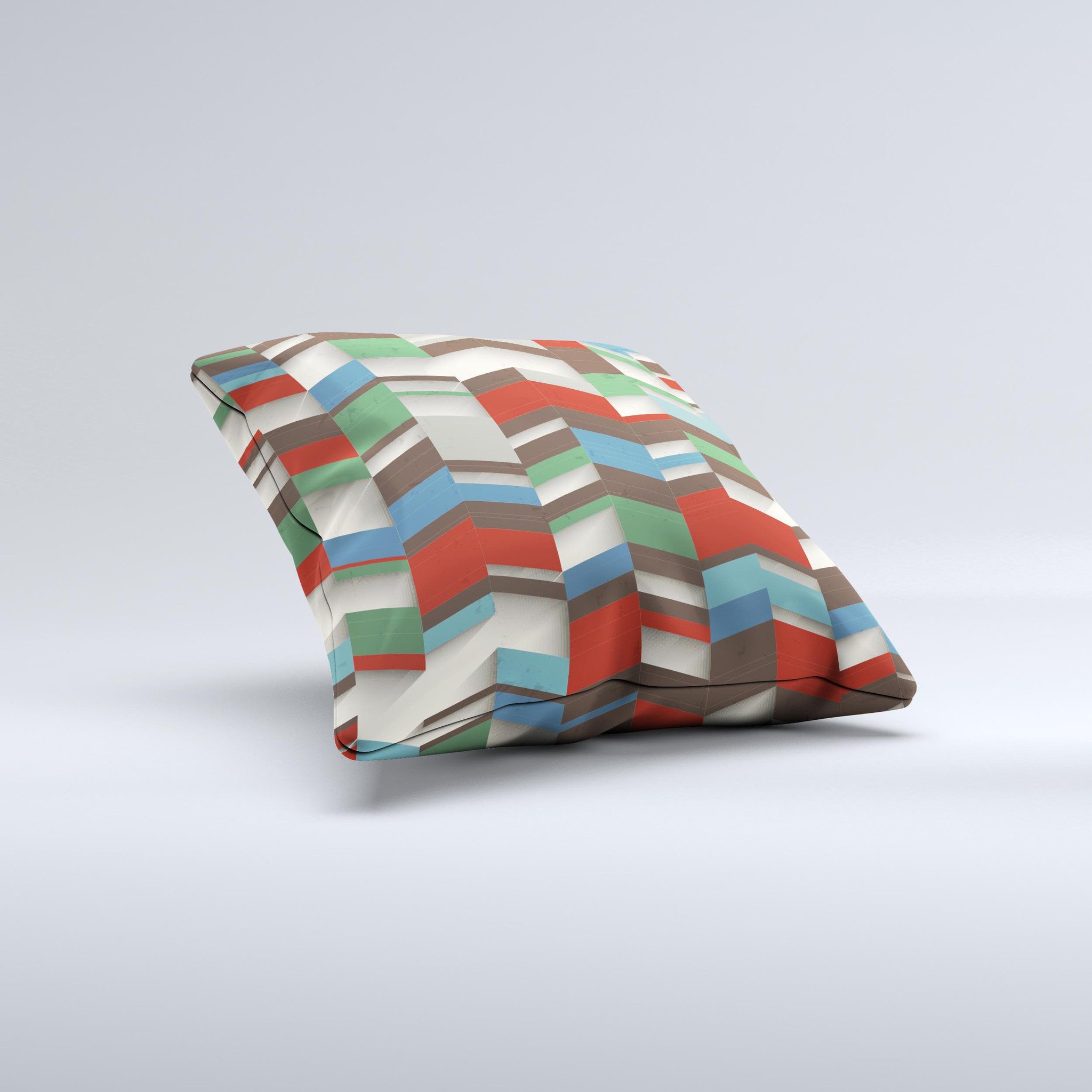 Choppy 3D Red Green Zigzag Pattern decorative throw pillow, showcasing vibrant colors and unique handcrafted design.